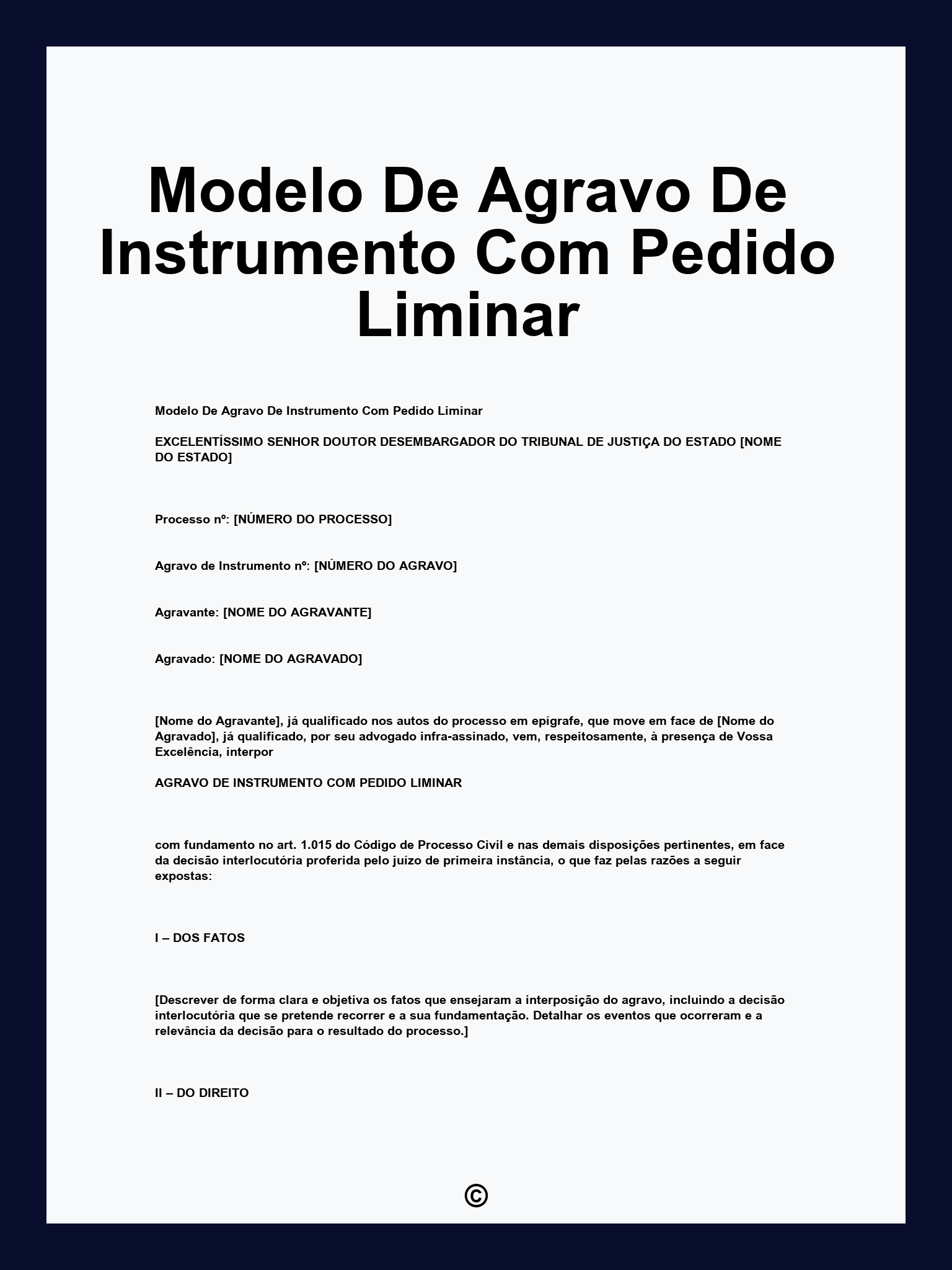 Modelo De Agravo De Instrumento Com Pedido Liminar
