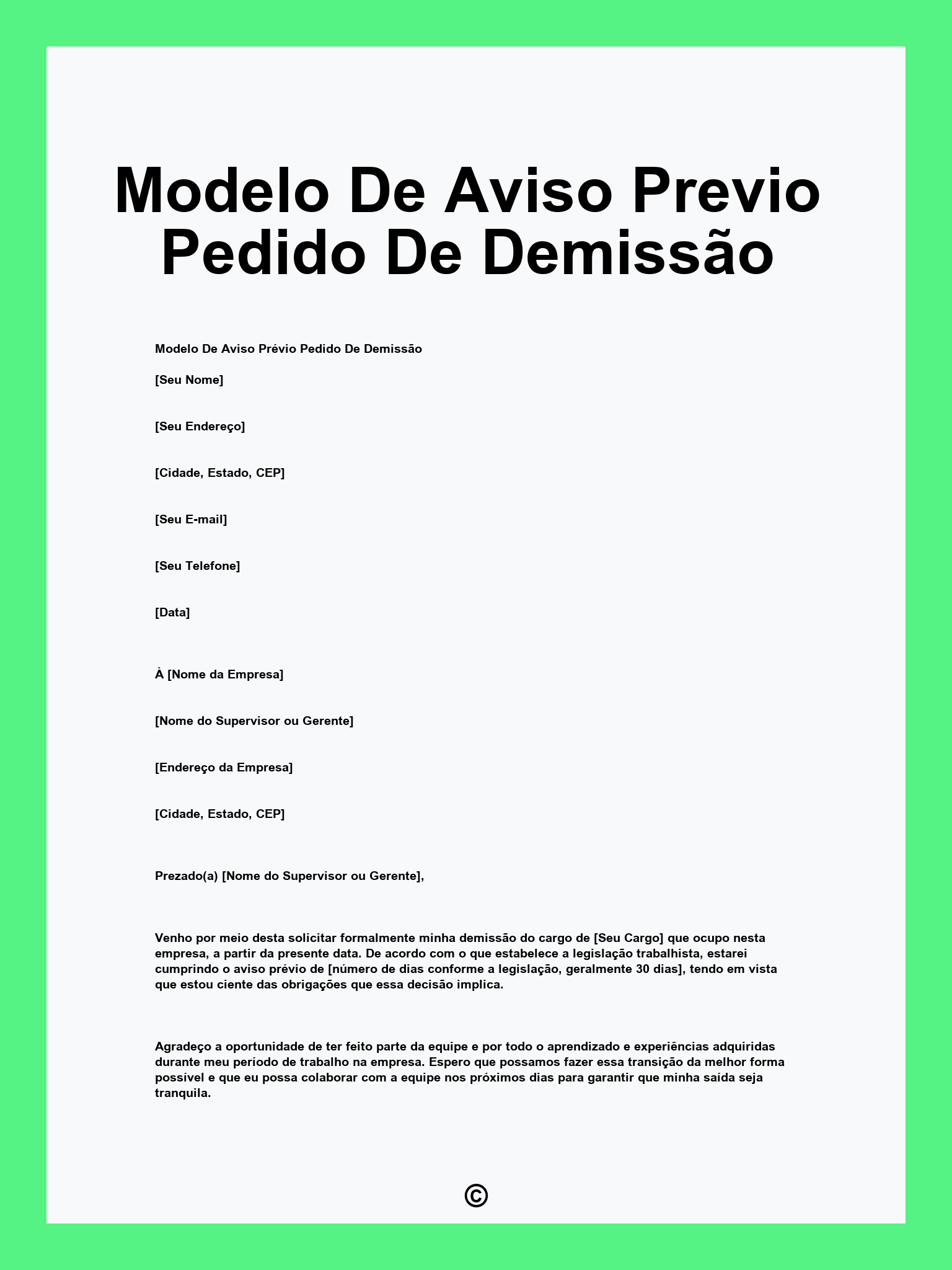 Modelo De Aviso Previo Pedido De Demissão