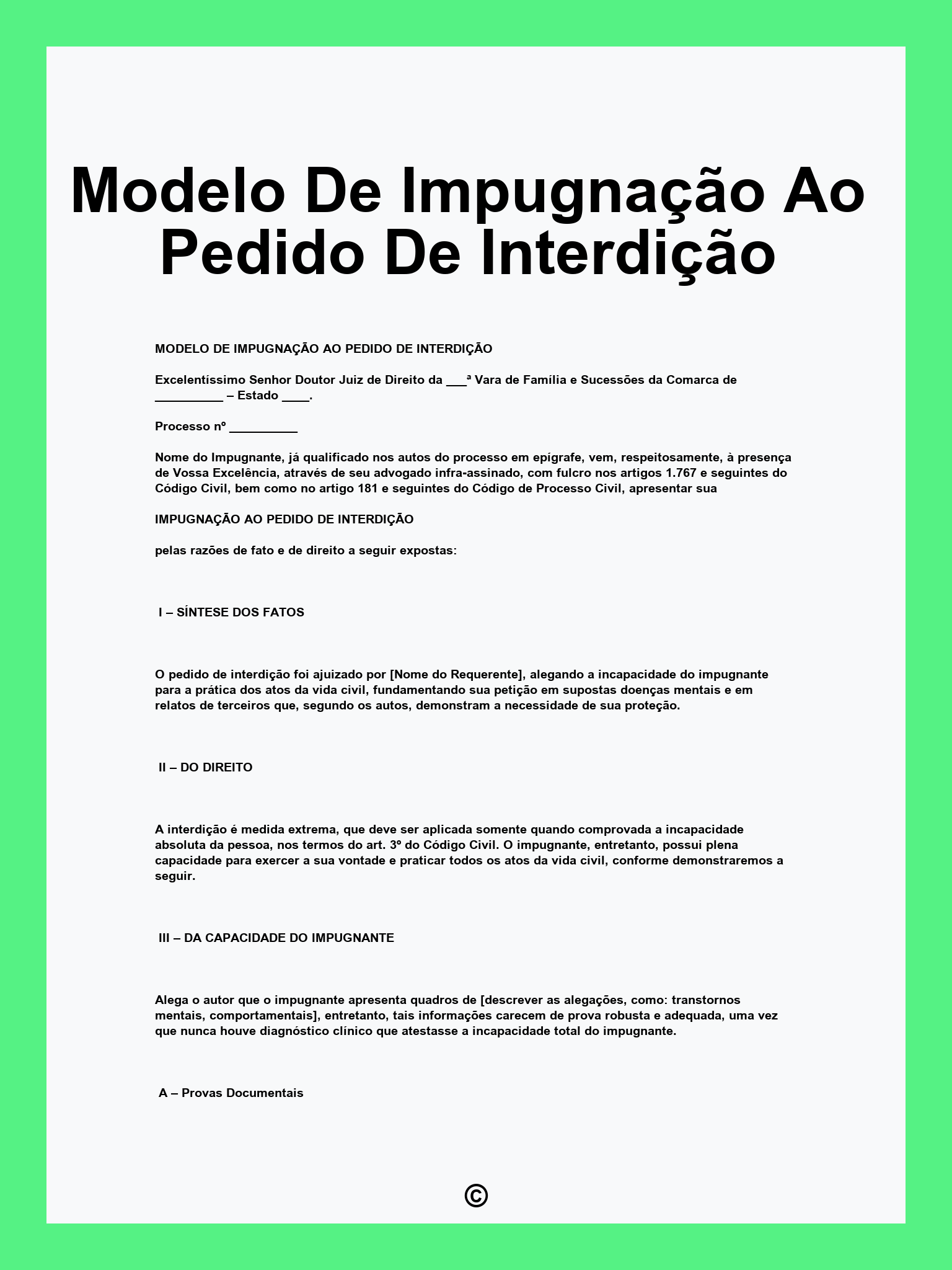 Modelo De Impugnação Ao Pedido De Interdição
