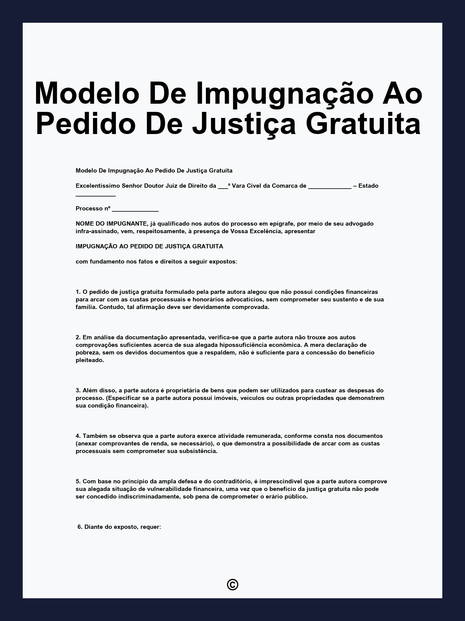 Modelo De Impugnação Ao Pedido De Justiça Gratuita