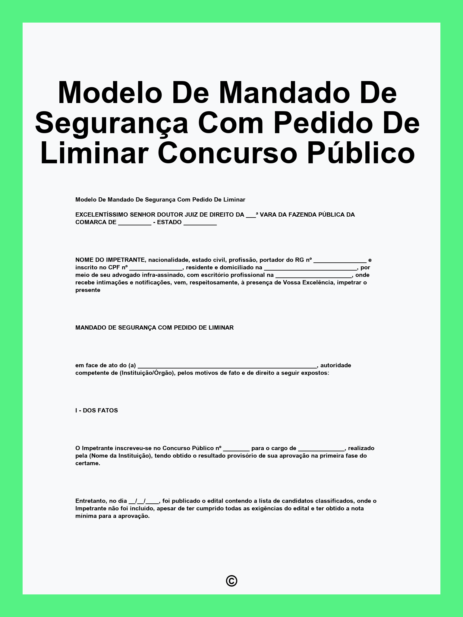 Modelo De Mandado De Segurança Com Pedido De Liminar Concurso Público