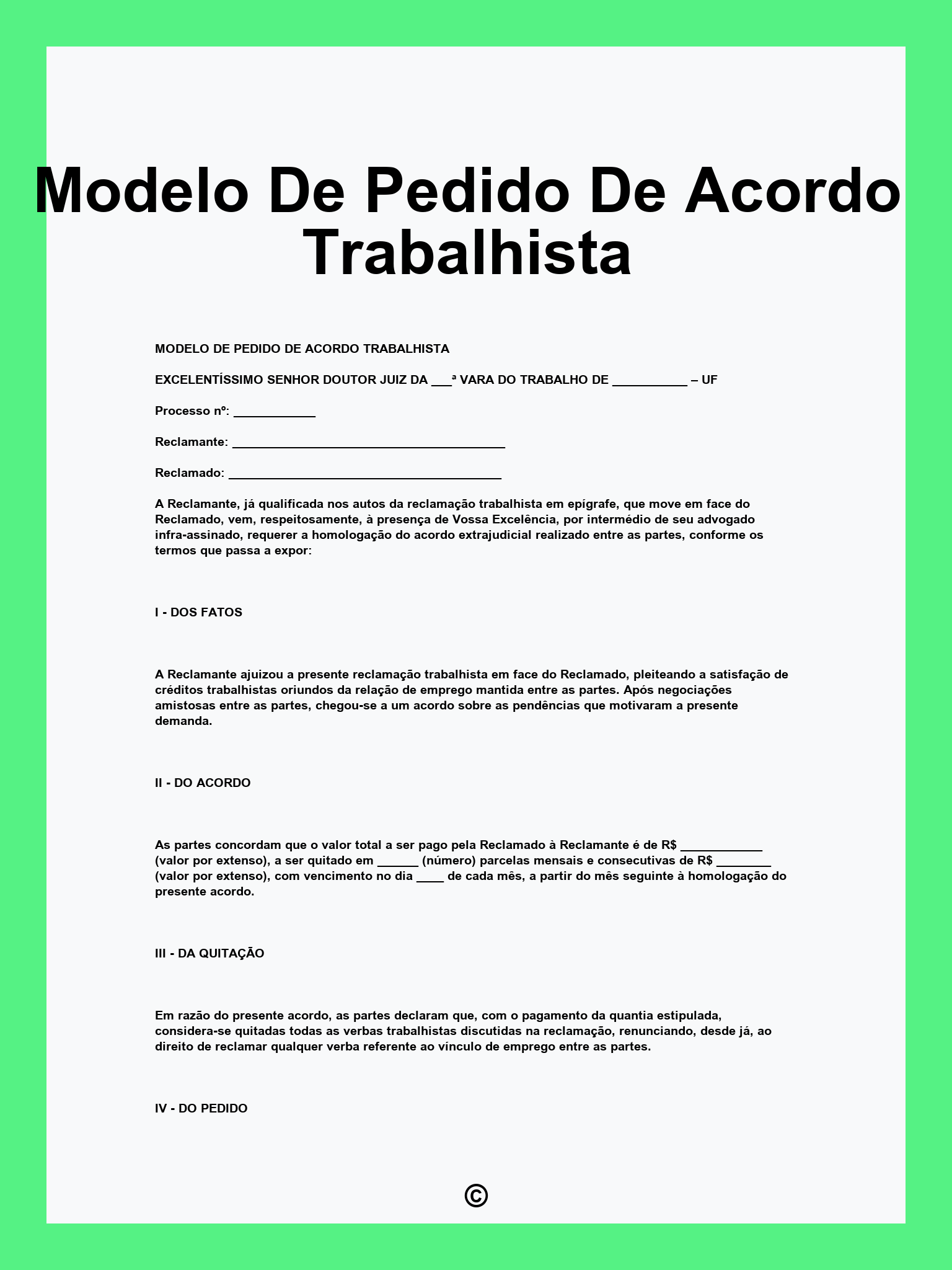 Modelo De Pedido De Acordo Trabalhista