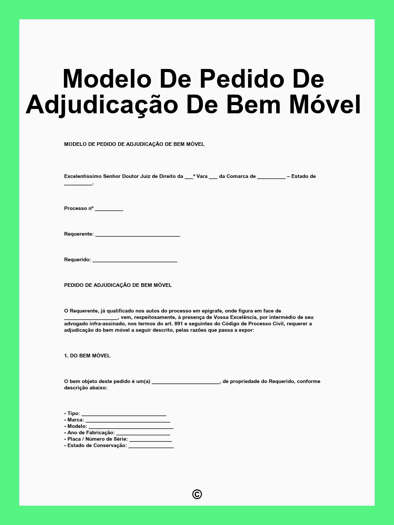 Modelo De Pedido De Adjudicação De Bem Móvel