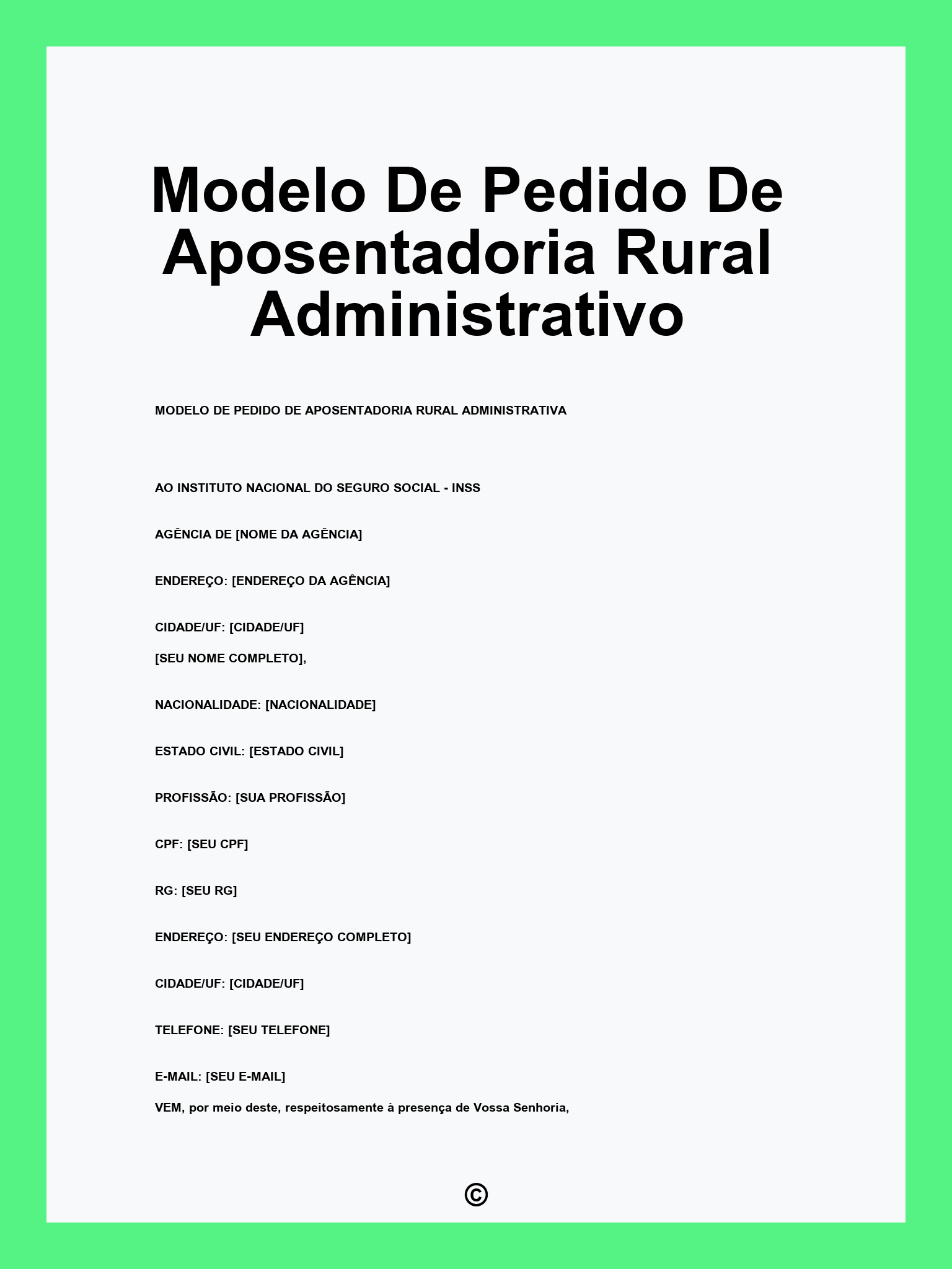 Modelo De Pedido De Aposentadoria Rural Administrativo