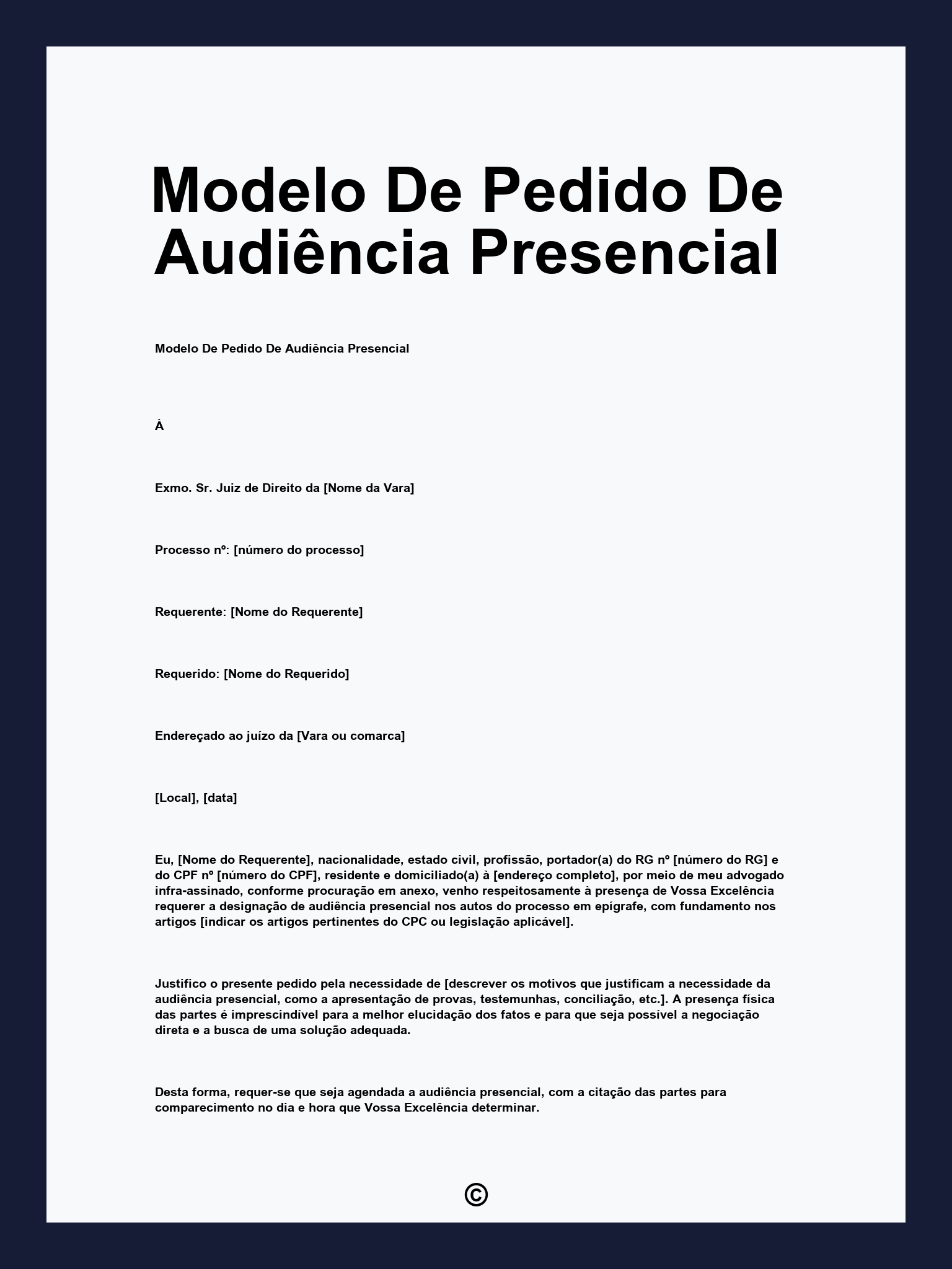 Modelo De Pedido De Audiência Presencial