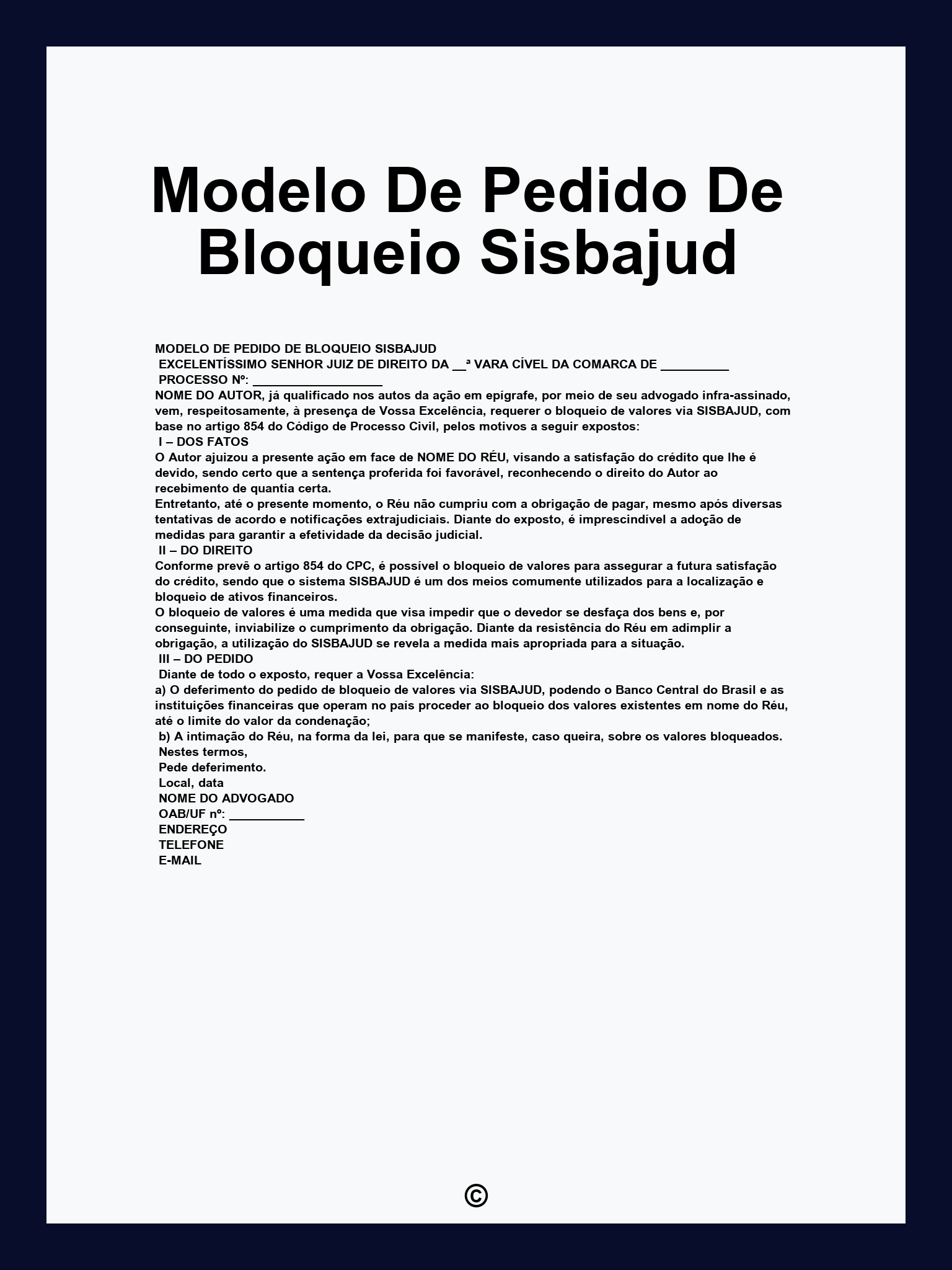 Modelo De Pedido De Bloqueio Sisbajud