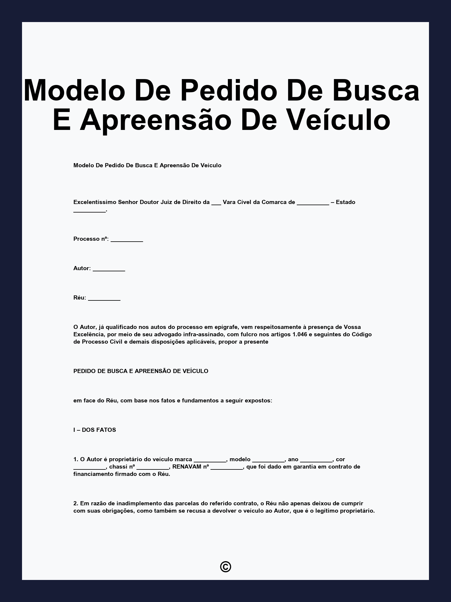 Modelo De Pedido De Busca E Apreensão De Veículo