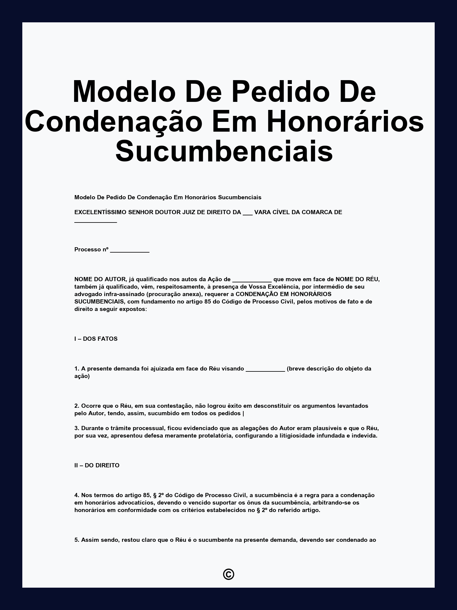 Modelo De Pedido De Condenação Em Honorários Sucumbenciais