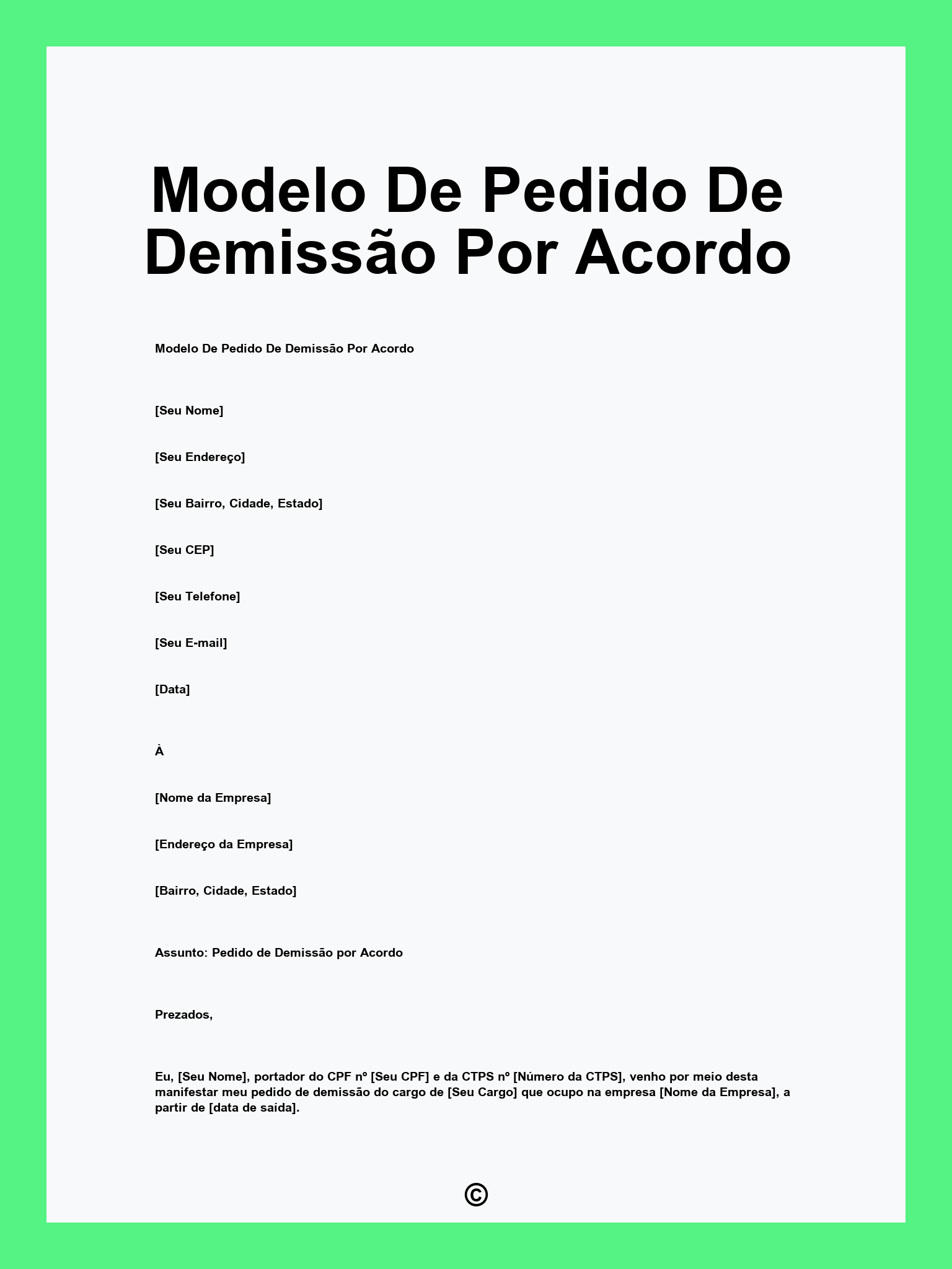 Modelo De Pedido De Demissão Por Acordo