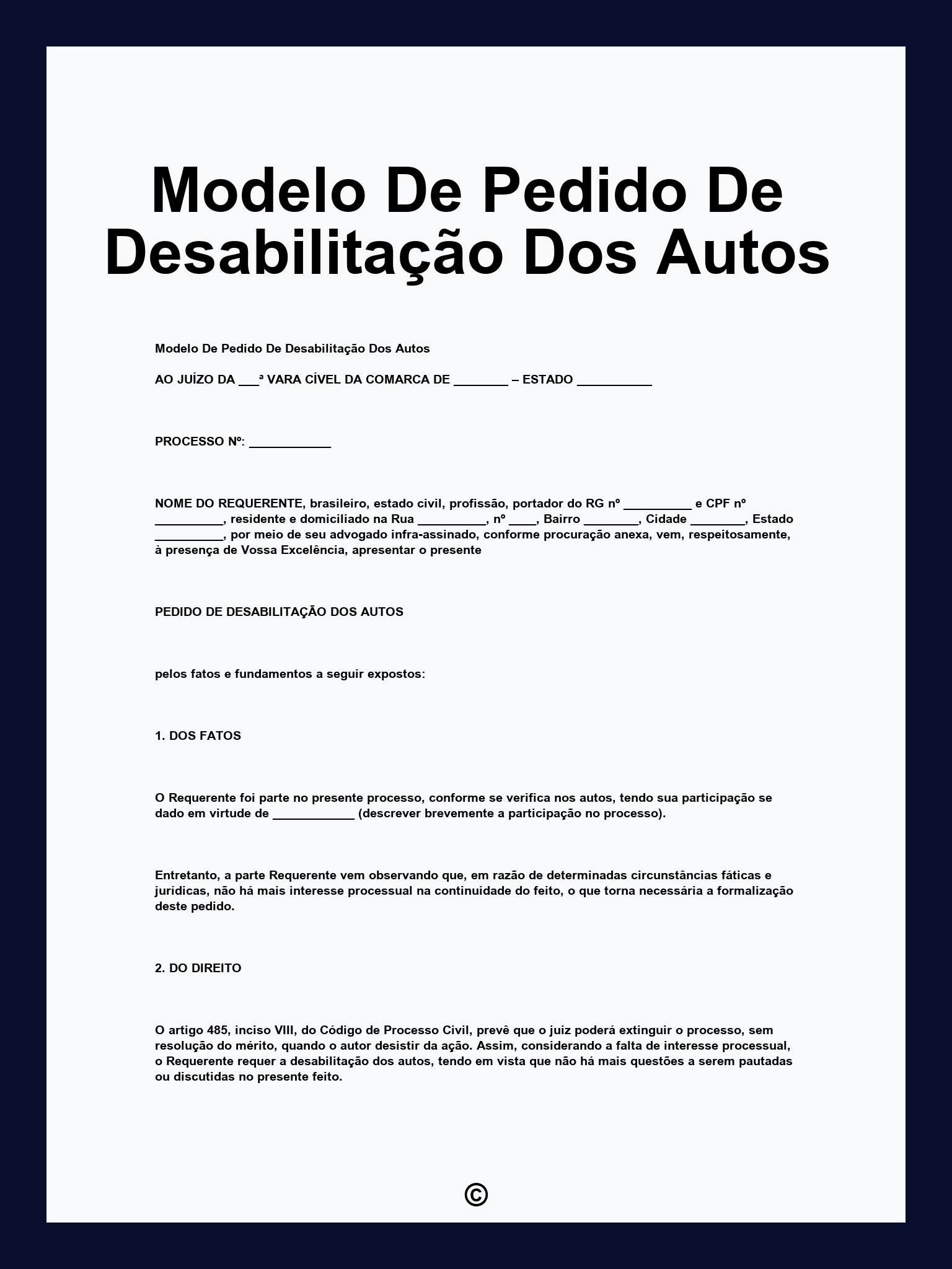 Modelo De Pedido De Desabilitação Dos Autos