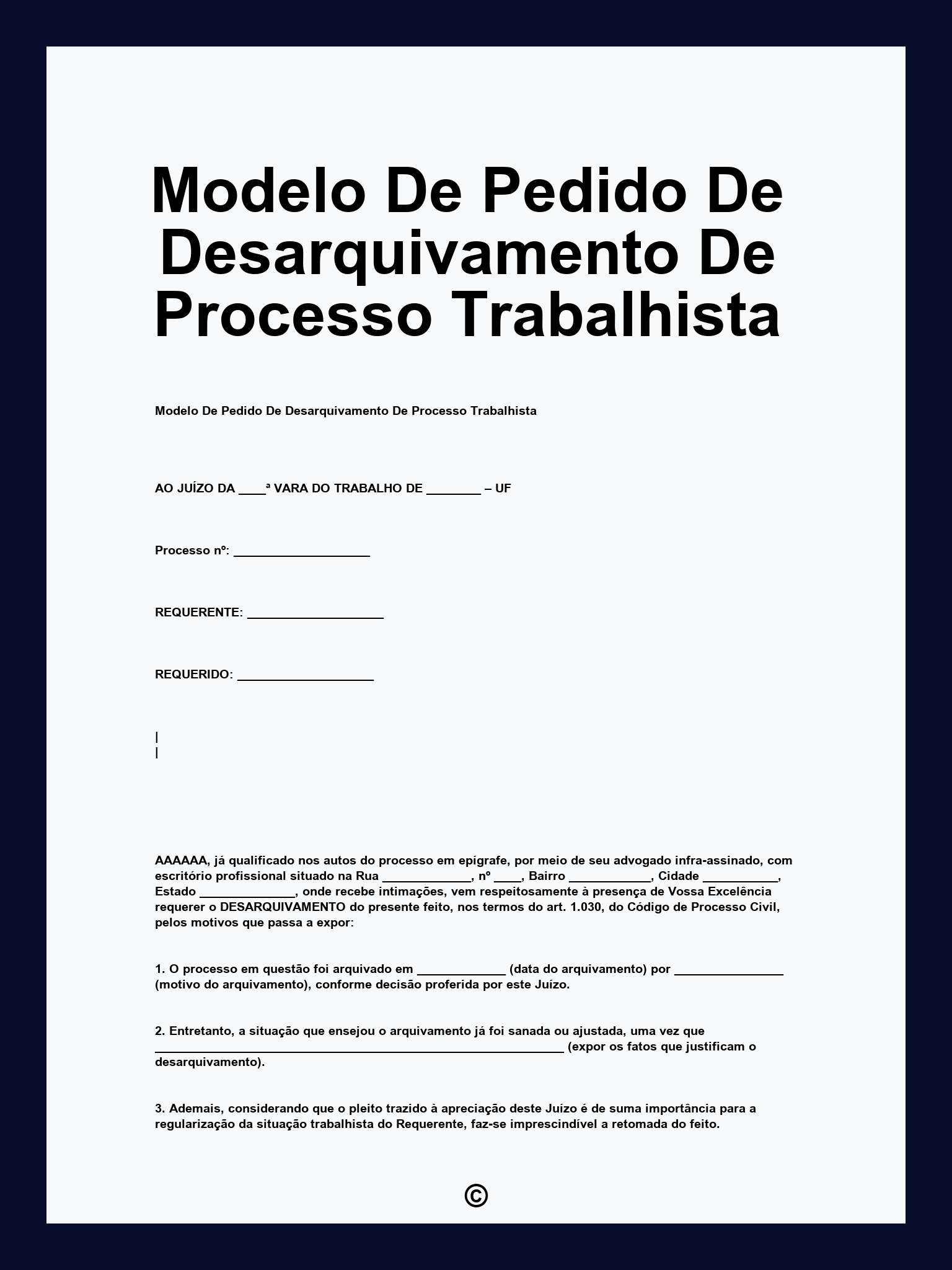 Modelo De Pedido De Desarquivamento De Processo Trabalhista
