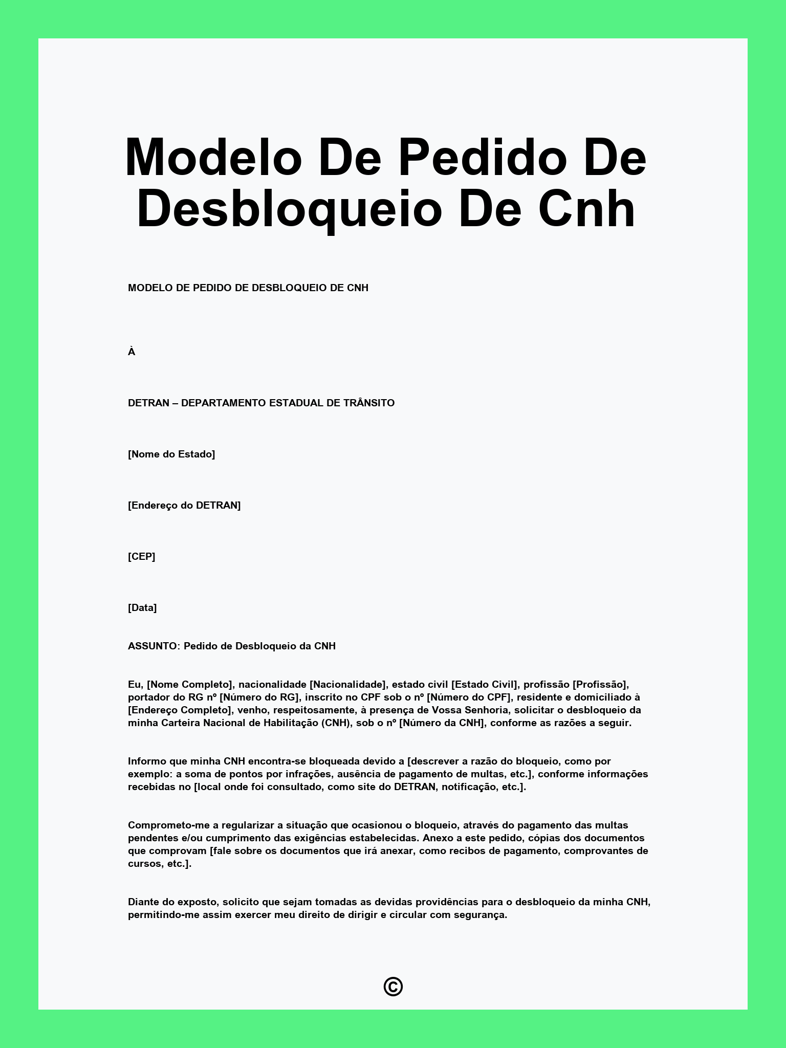 Modelo De Pedido De Desbloqueio De Cnh