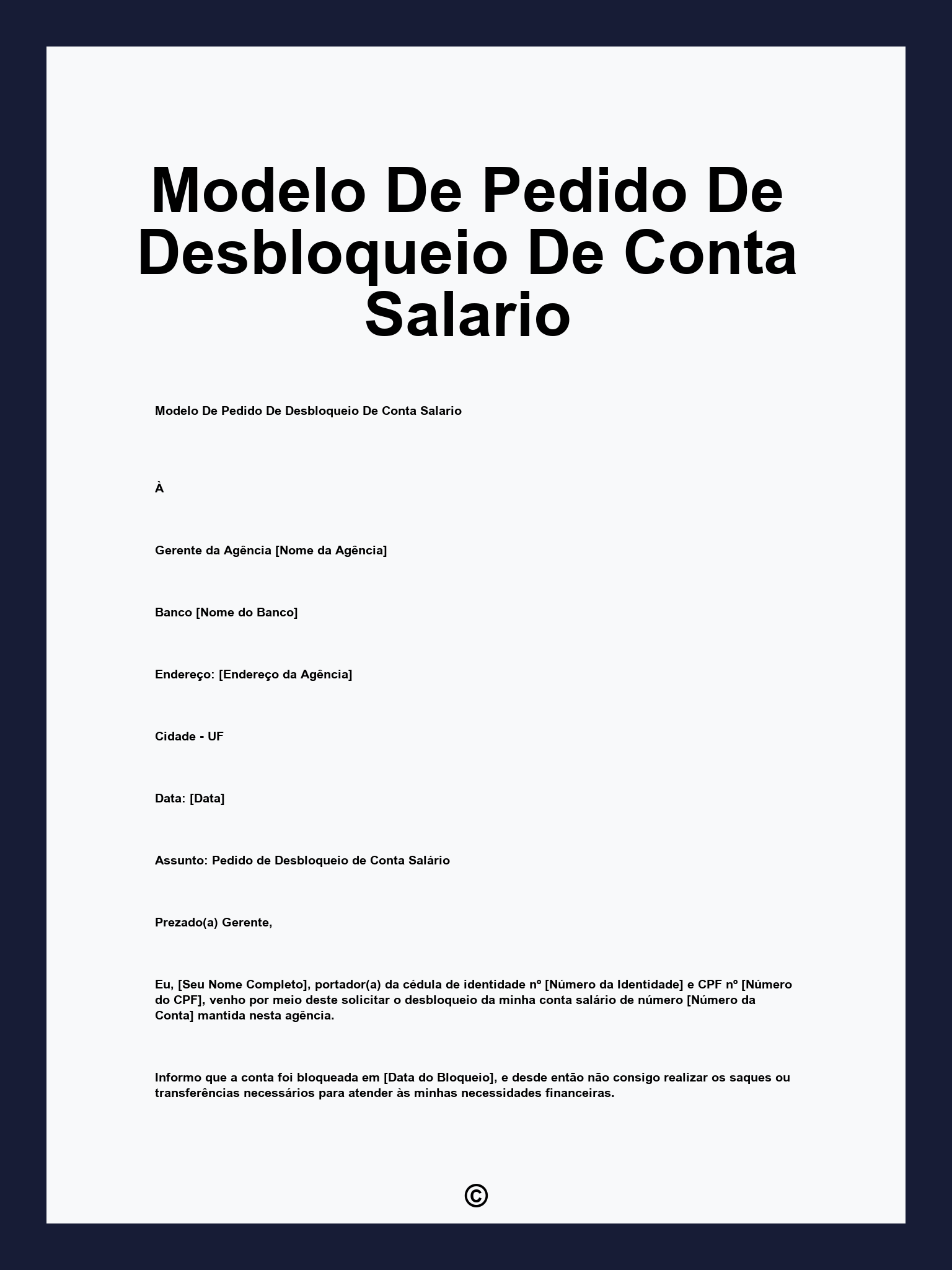 Modelo De Pedido De Desbloqueio De Conta Salario