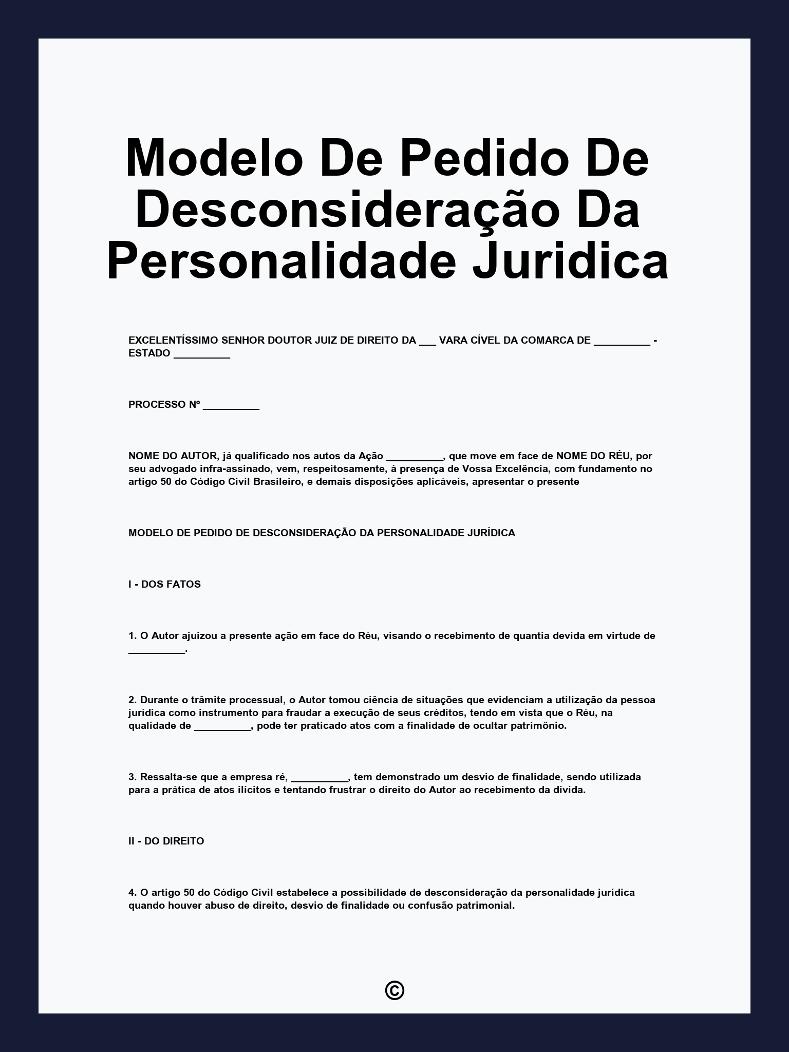 Modelo De Pedido De Desconsideração Da Personalidade Juridica