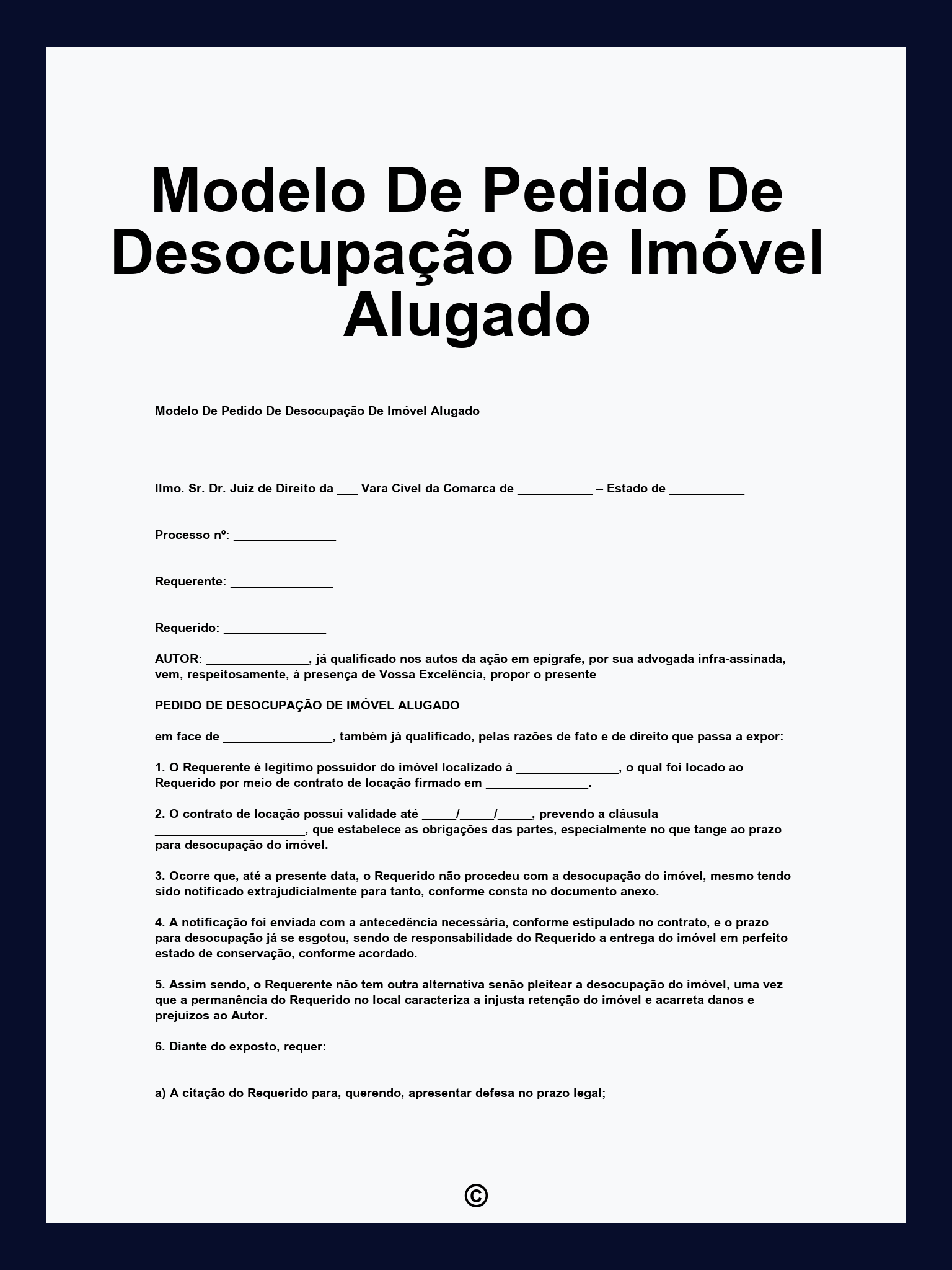 Modelo De Pedido De Desocupação De Imóvel Alugado