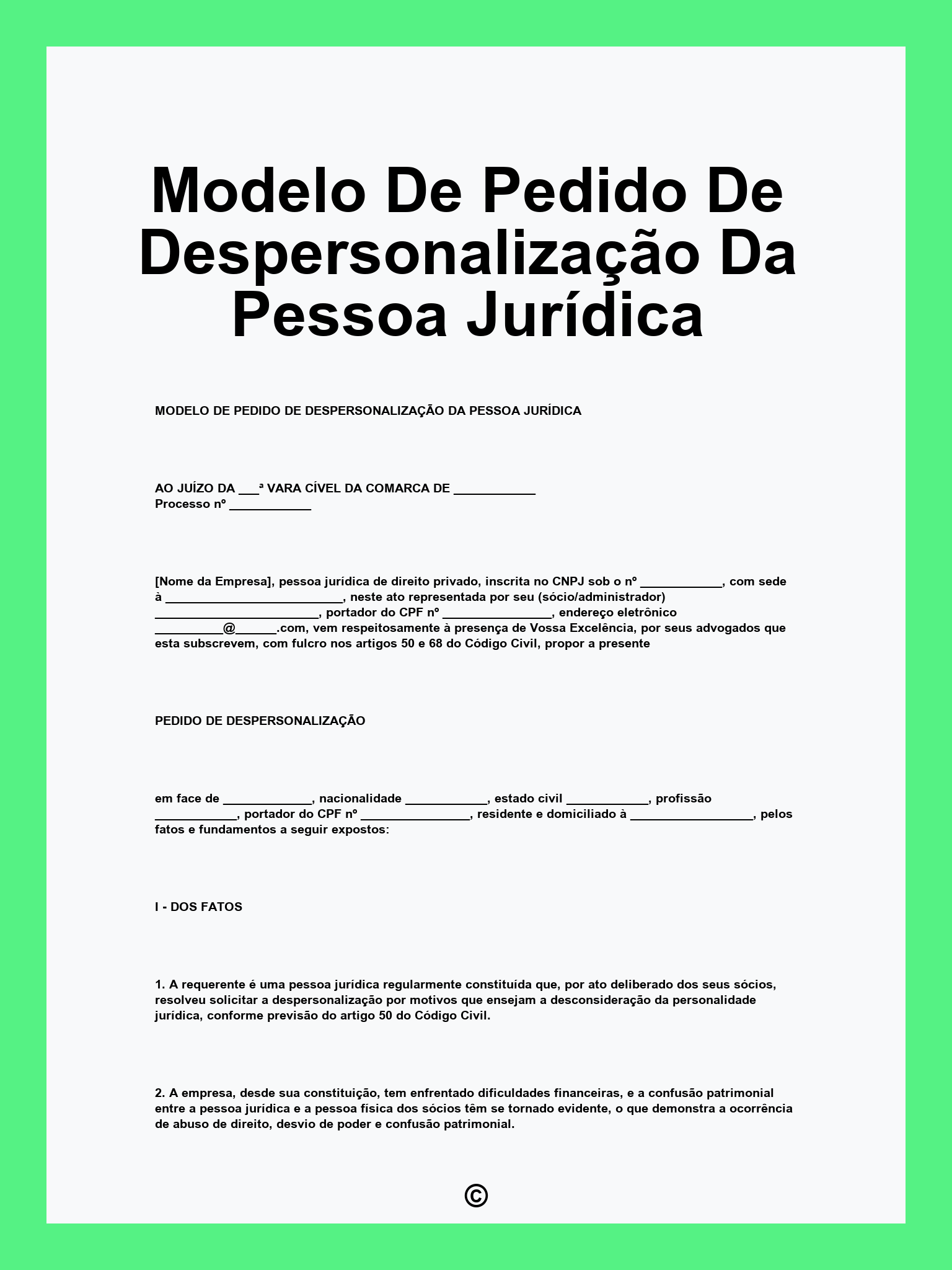 Modelo De Pedido De Despersonalização Da Pessoa Jurídica