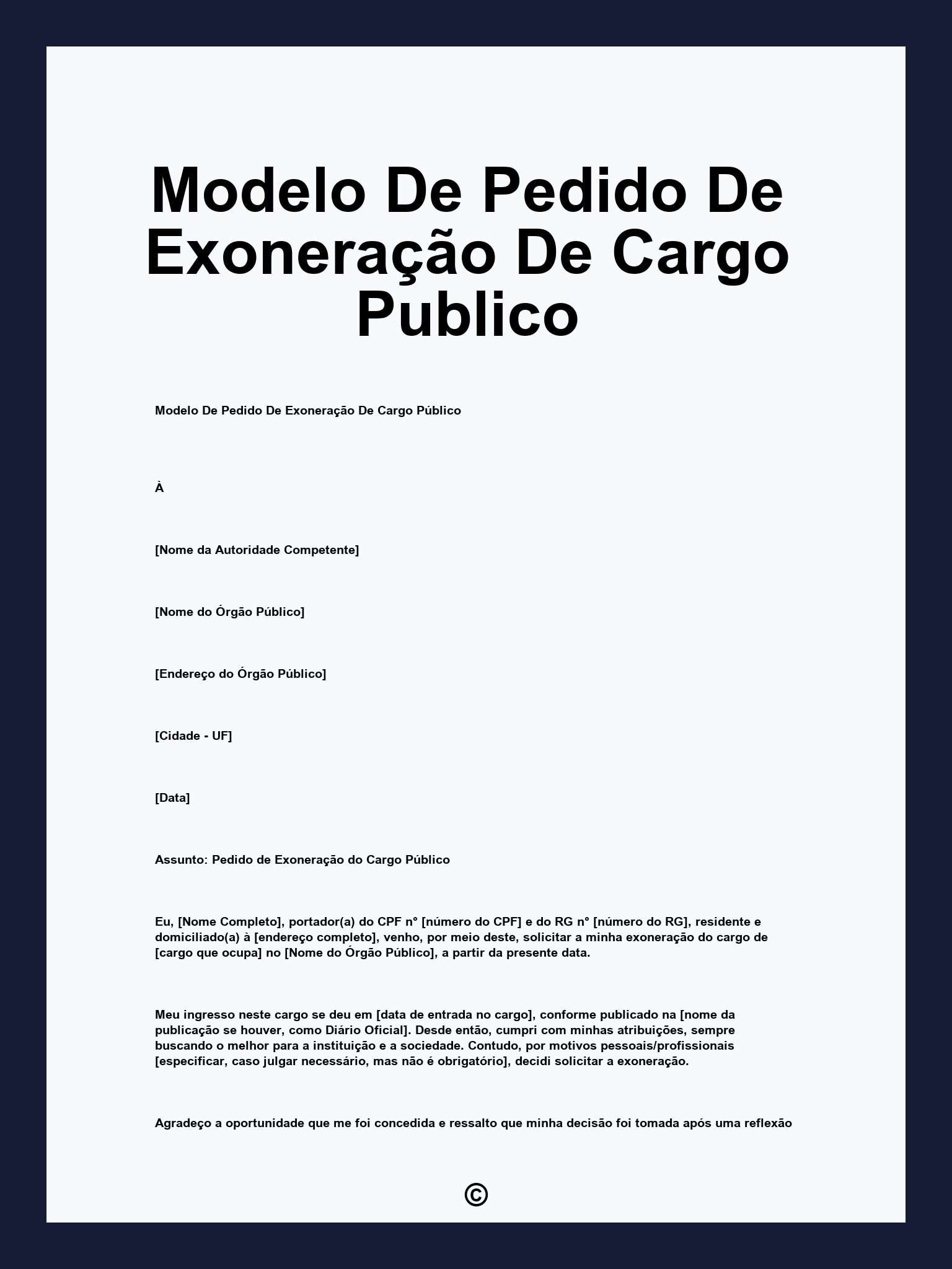 Modelo De Pedido De Exoneração De Cargo Publico