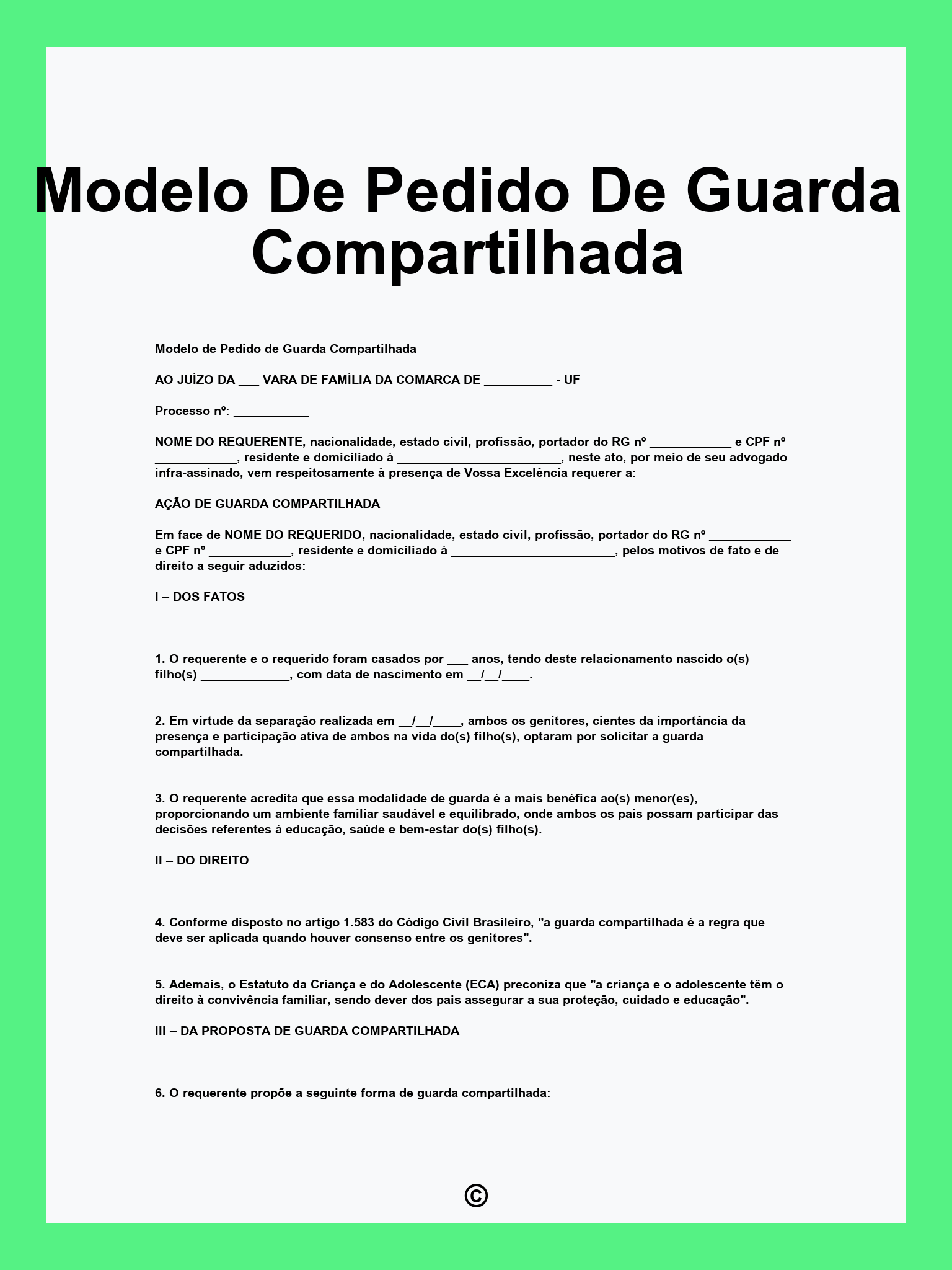 Modelo De Pedido De Guarda Compartilhada