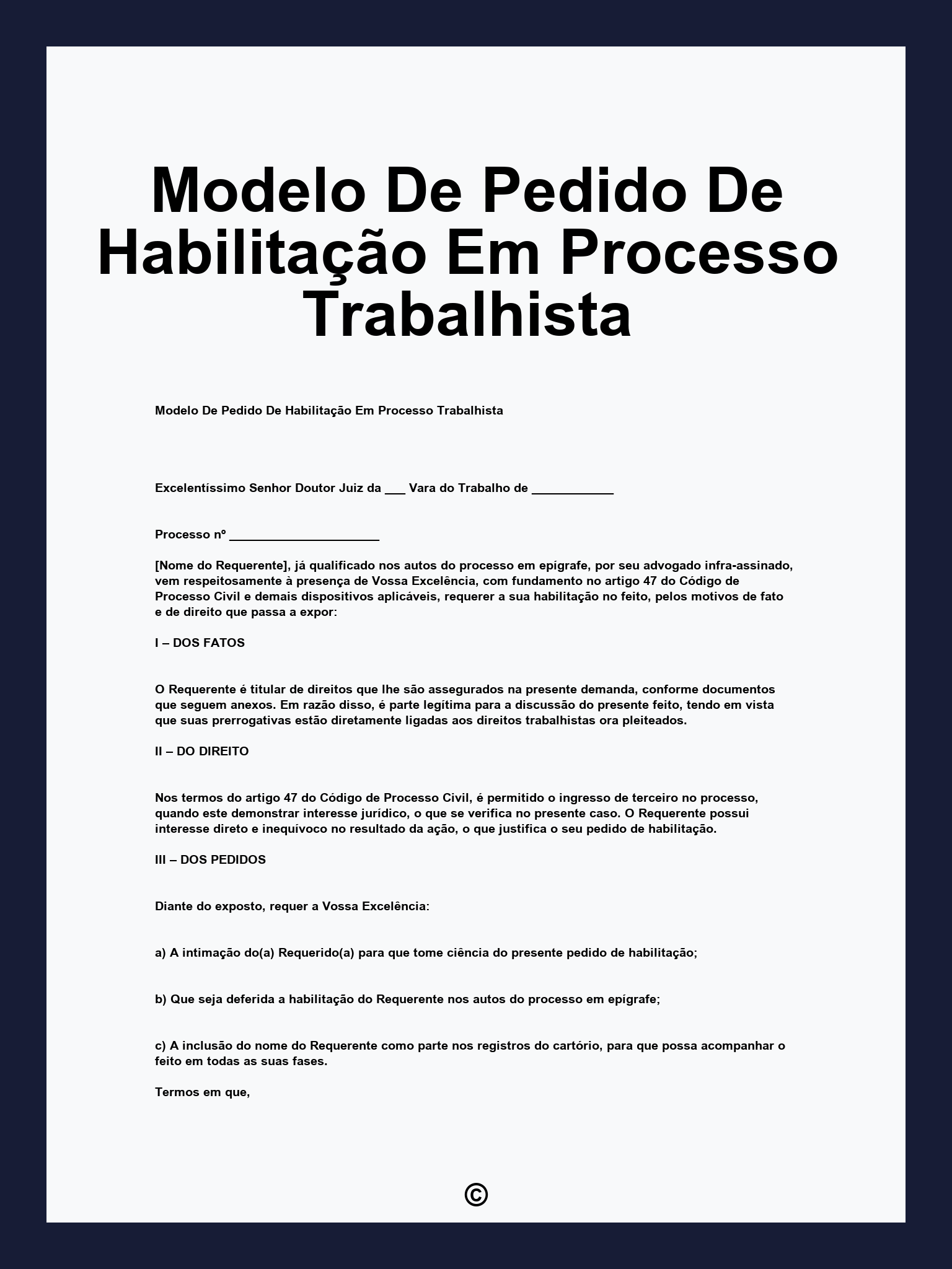 Modelo De Pedido De Habilitação Em Processo Trabalhista
