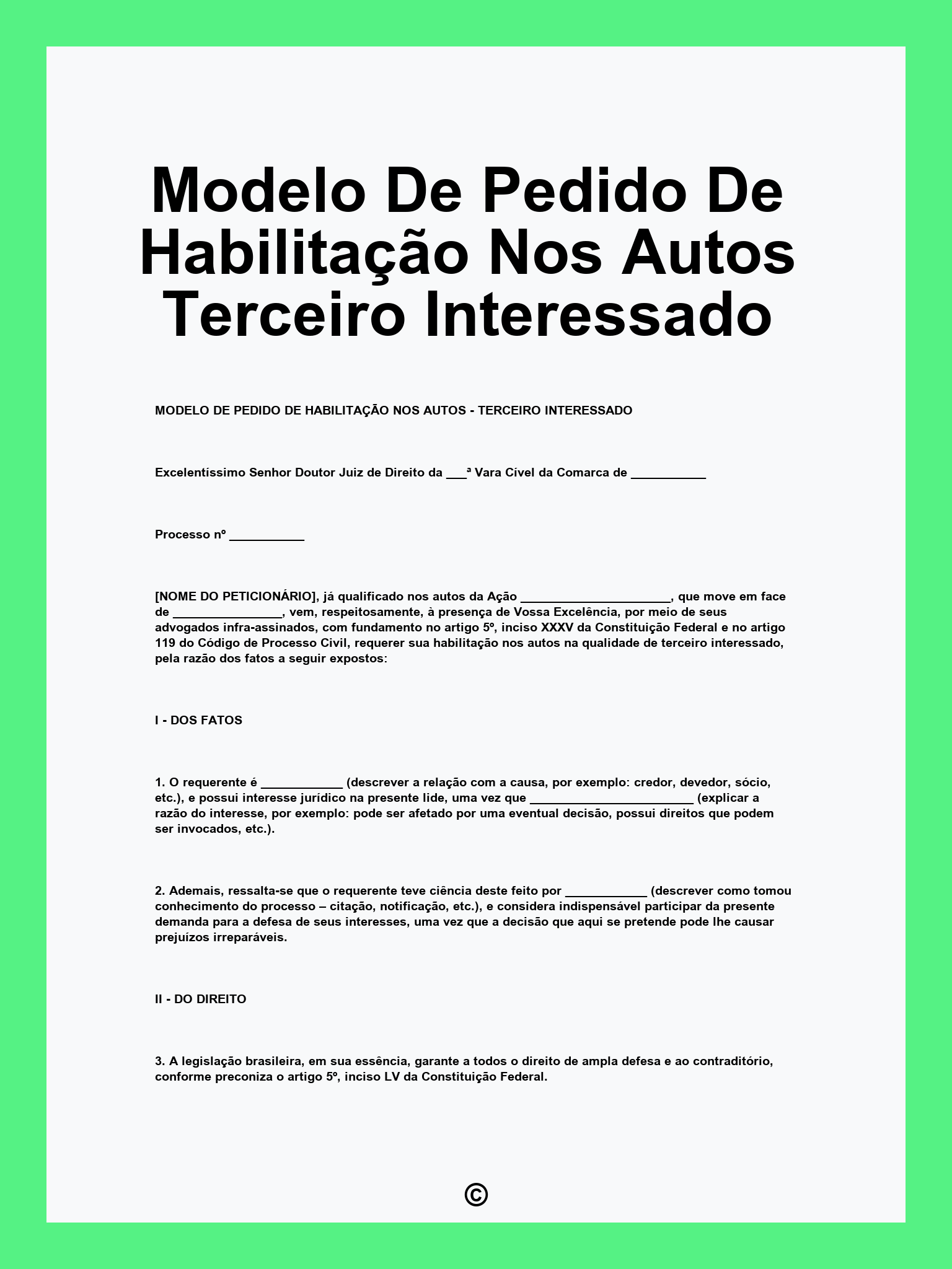 Modelo De Pedido De Habilitação Nos Autos Terceiro Interessado