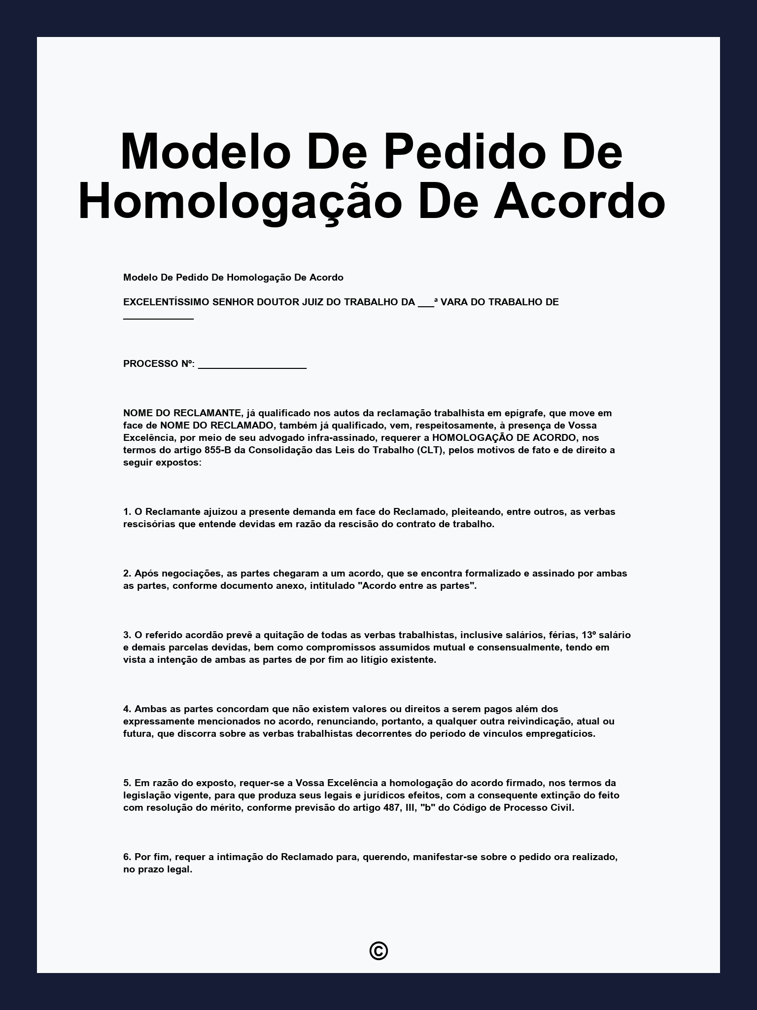 Modelo De Pedido De Homologação De Acordo