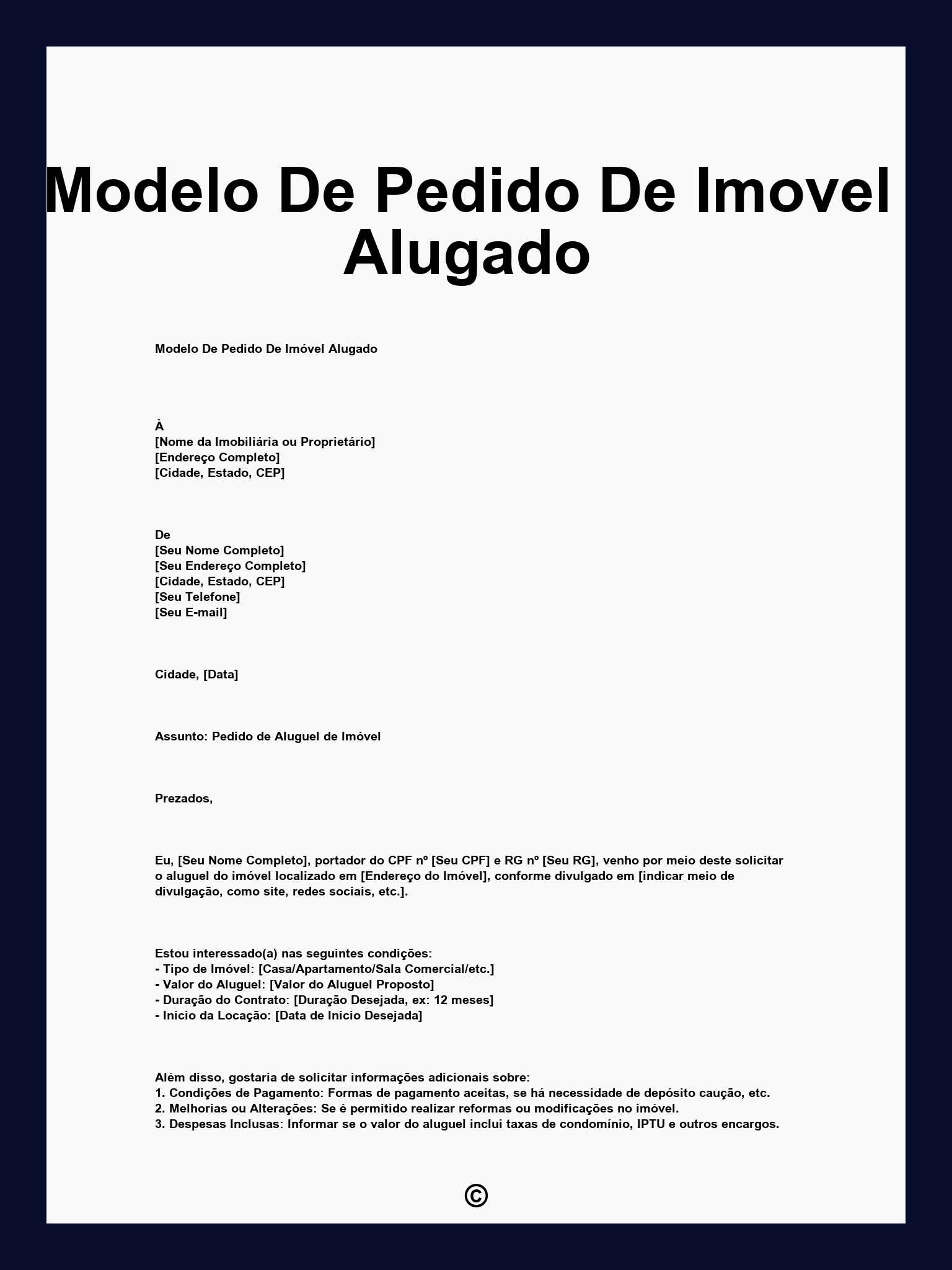 Modelo De Pedido De Imovel Alugado