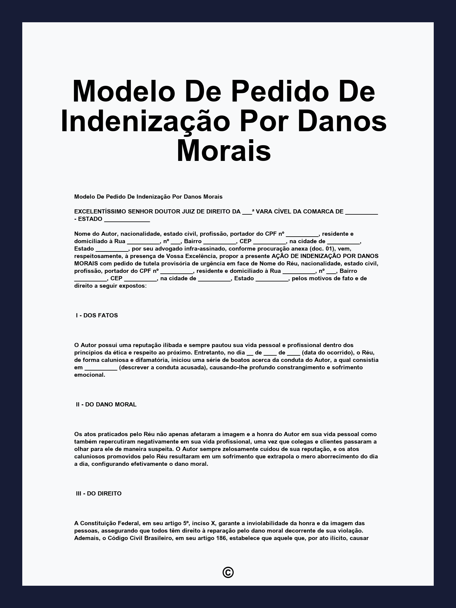 Modelo De Pedido De Indenização Por Danos Morais