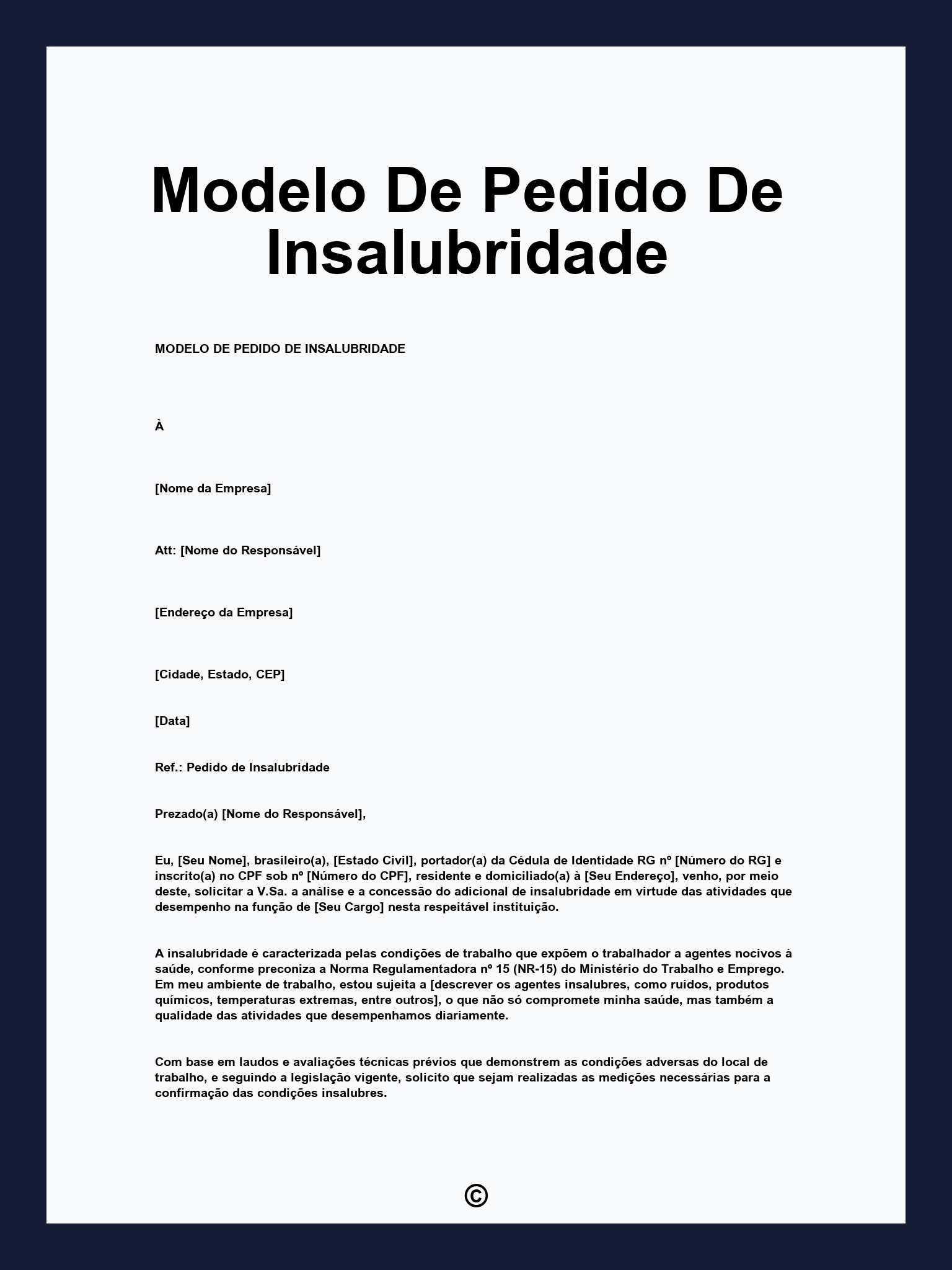 Modelo De Pedido De Insalubridade