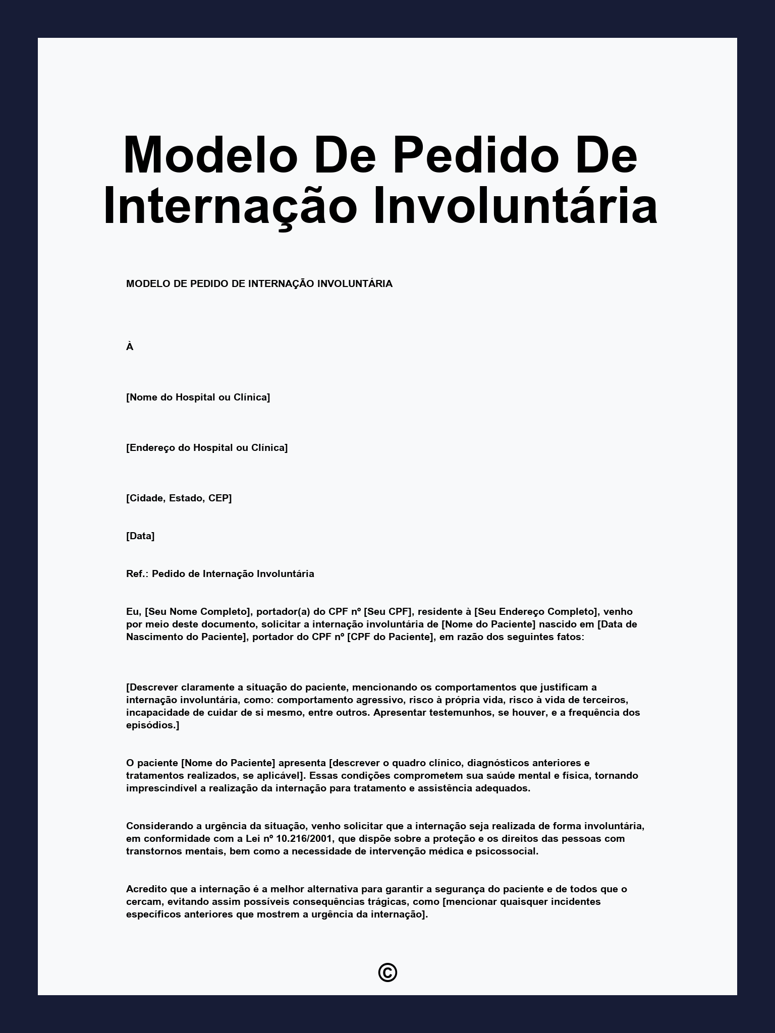 Modelo De Pedido De Internação Involuntária