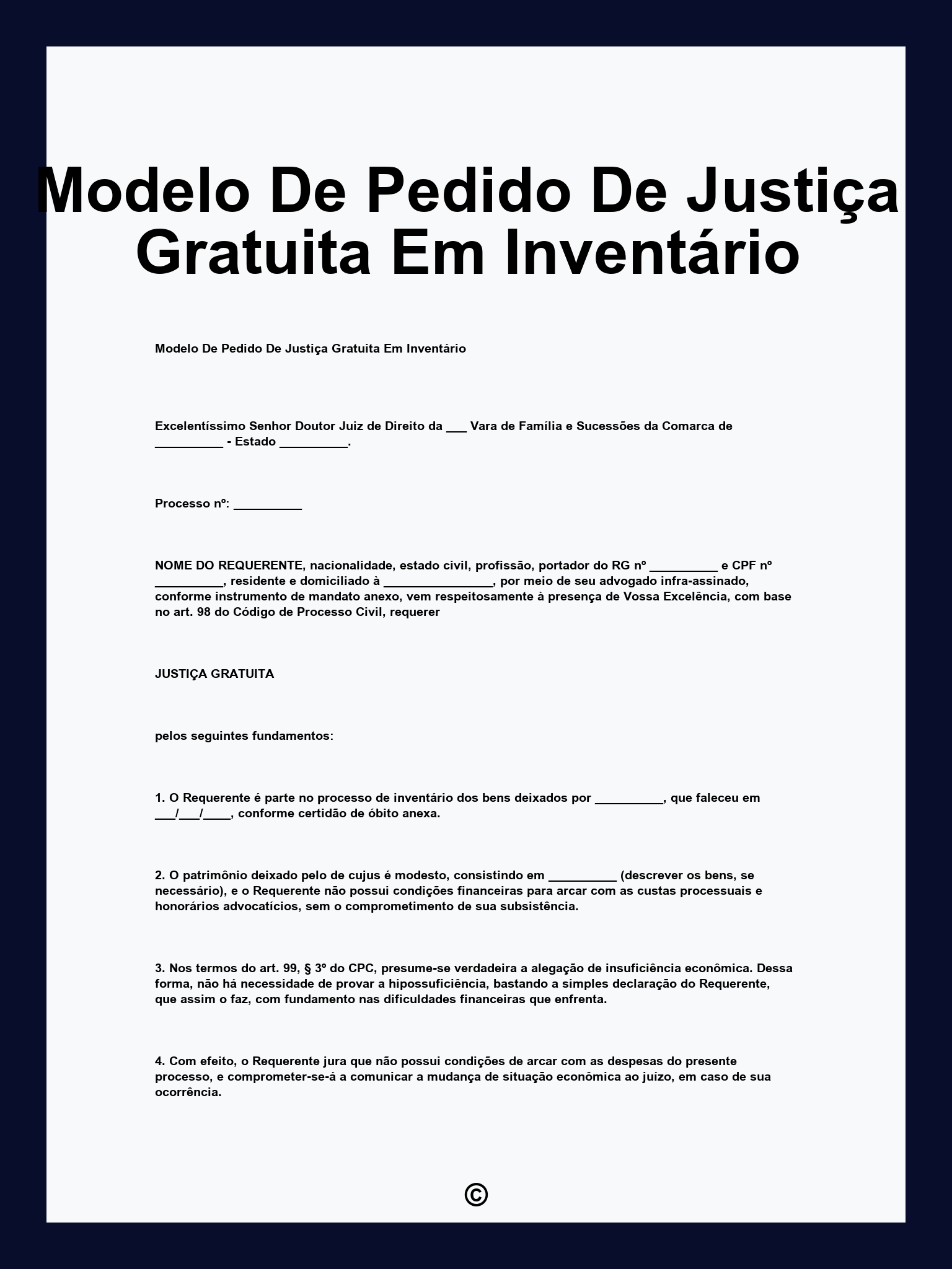 Modelo De Pedido De Justiça Gratuita Em Inventário