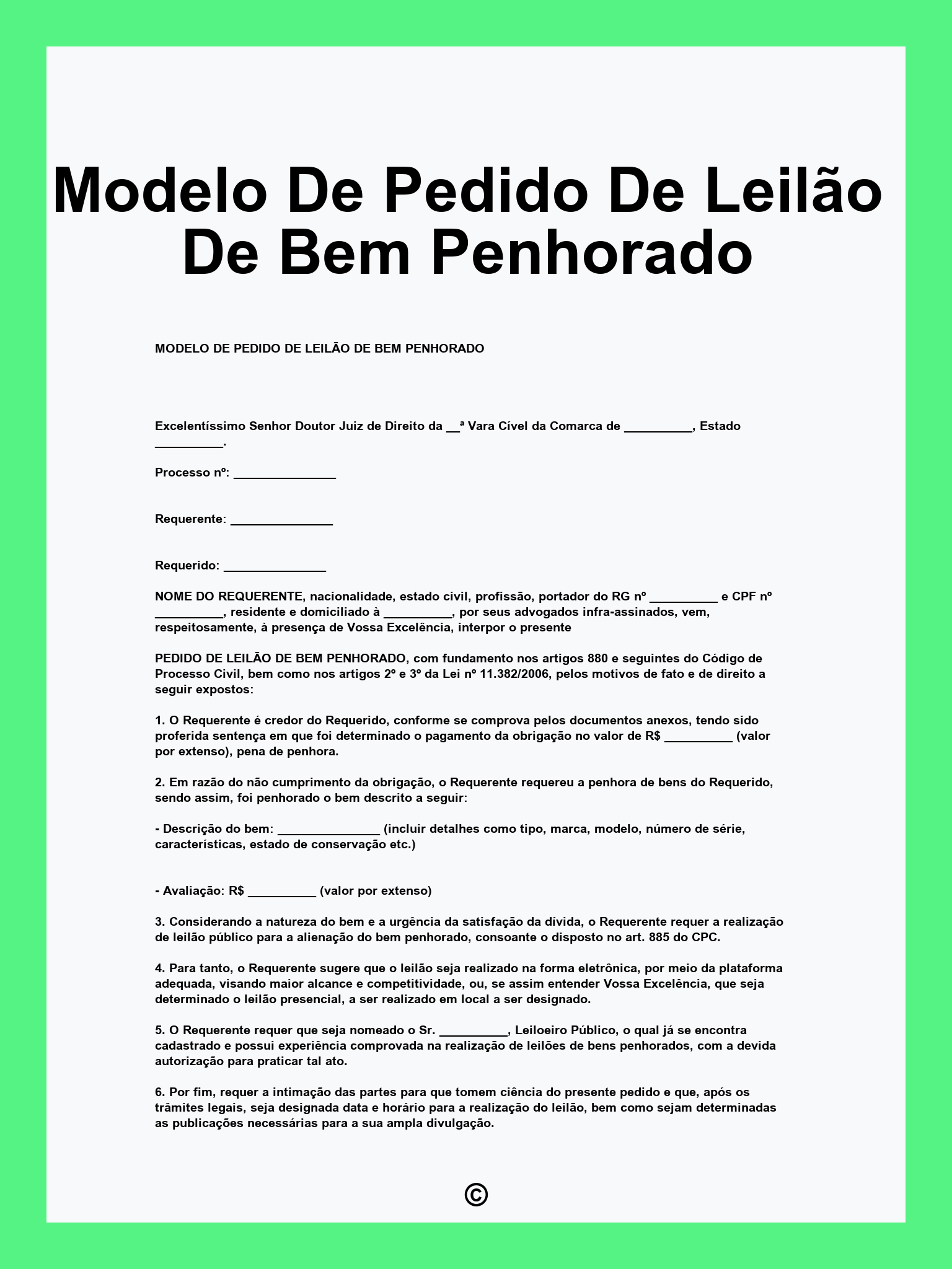 Modelo De Pedido De Leilão De Bem Penhorado