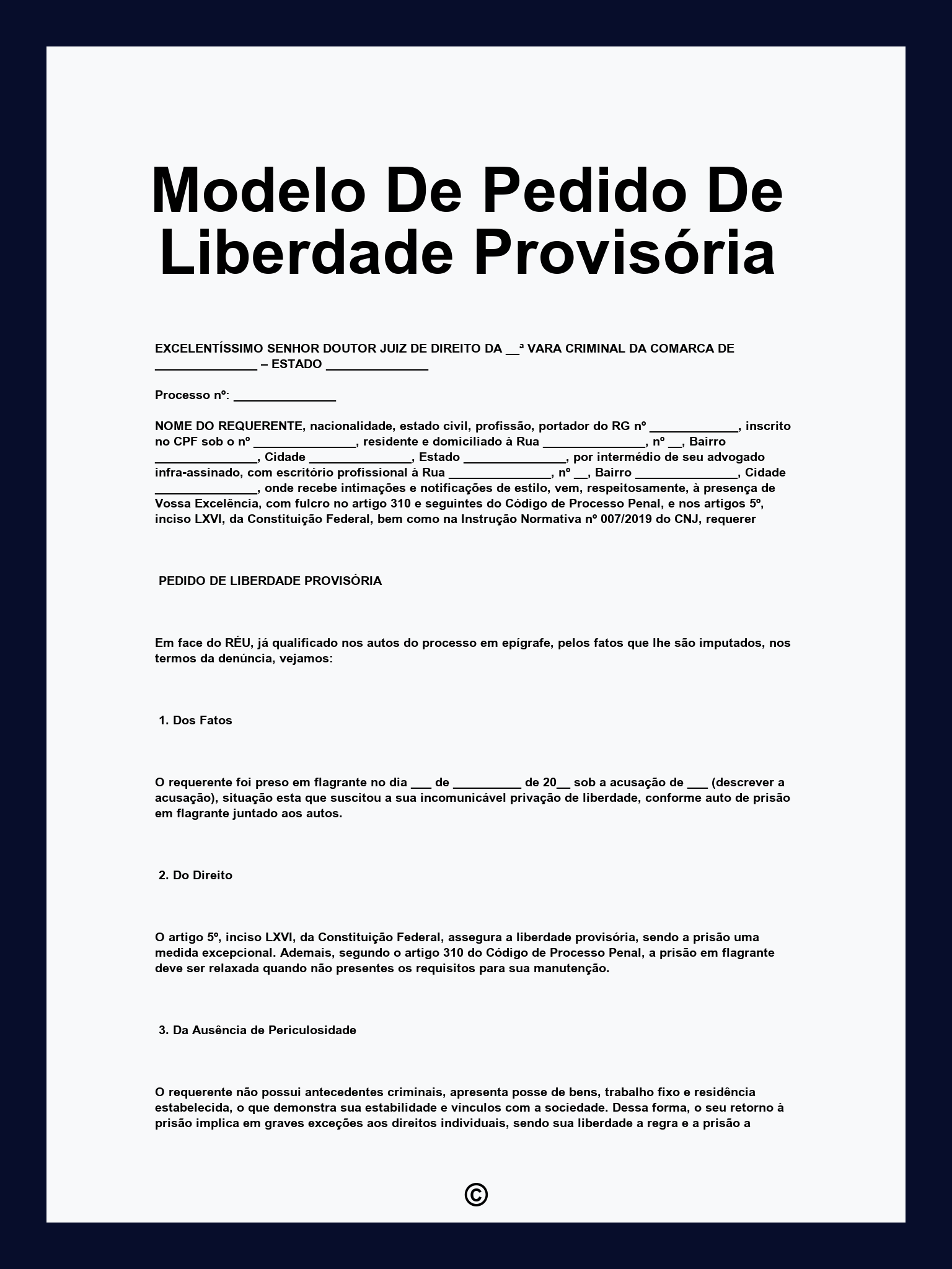 Modelo De Pedido De Liberdade Provisória