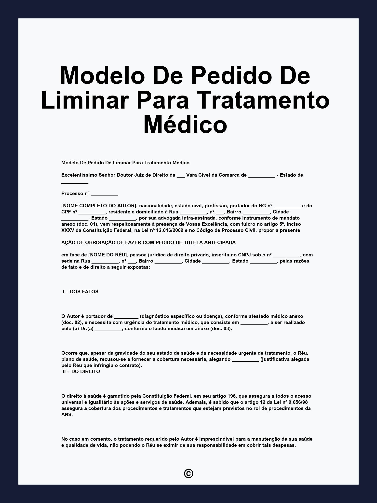 Modelo De Pedido De Liminar Para Tratamento Médico