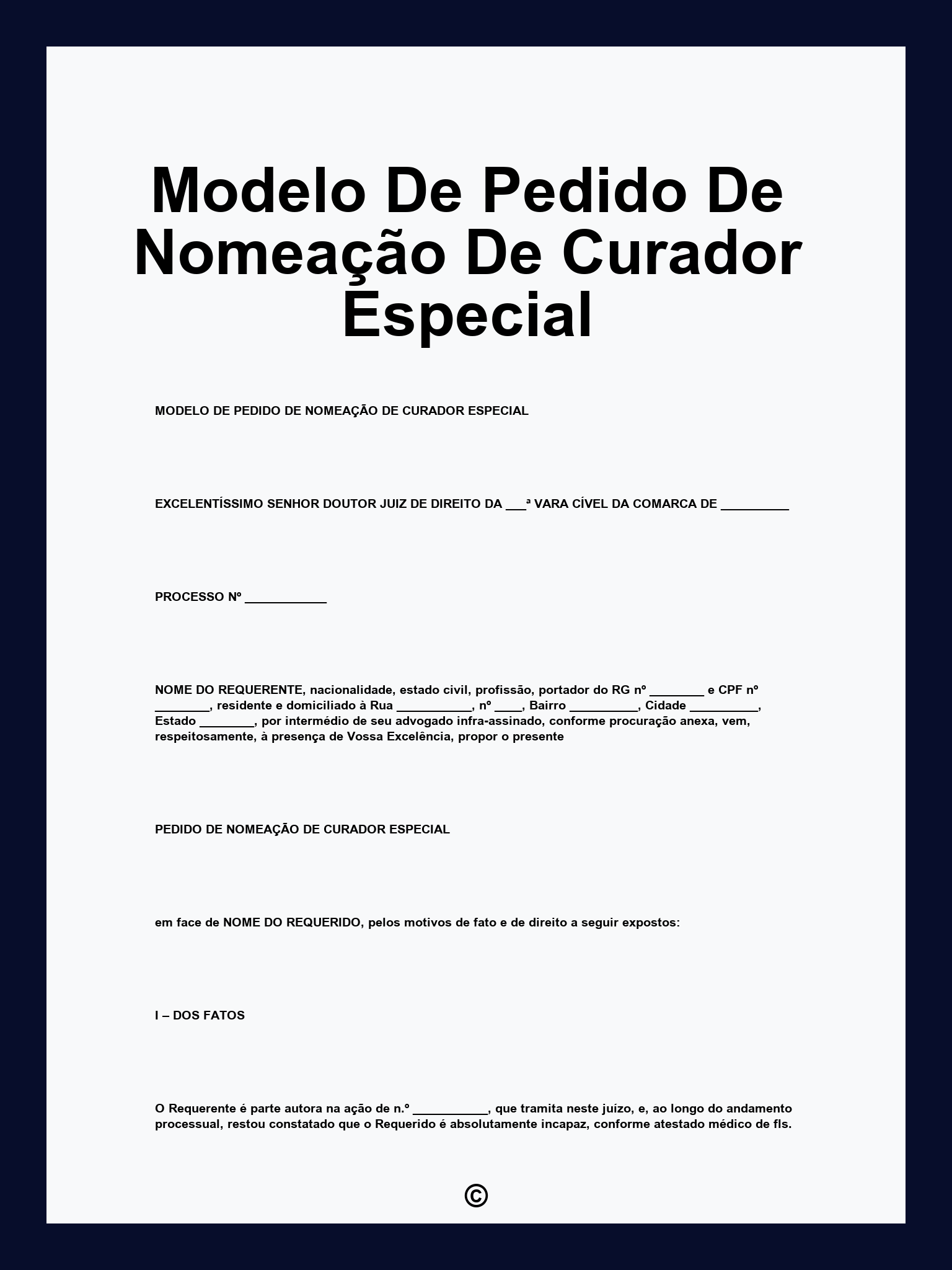 Modelo De Pedido De Nomeação De Curador Especial