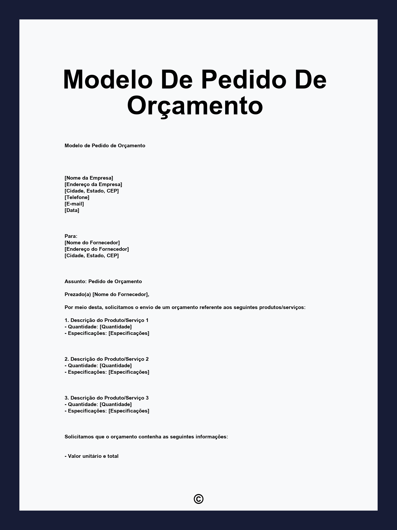 Modelo De Pedido De Orçamento