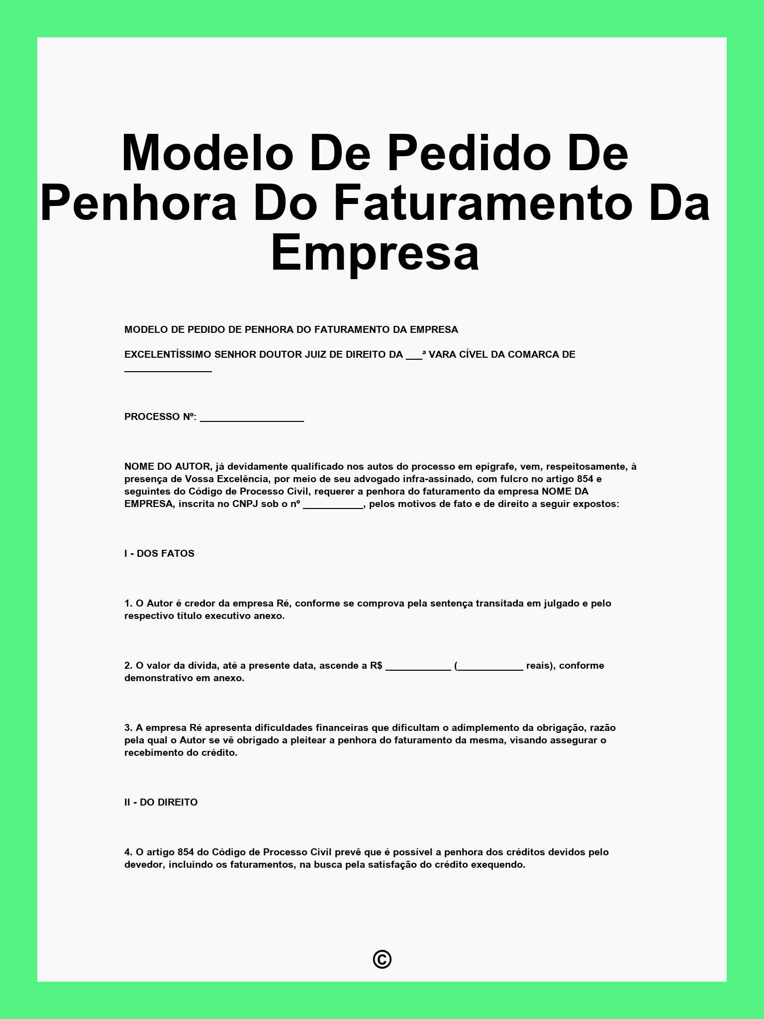 Modelo De Pedido De Penhora Do Faturamento Da Empresa
