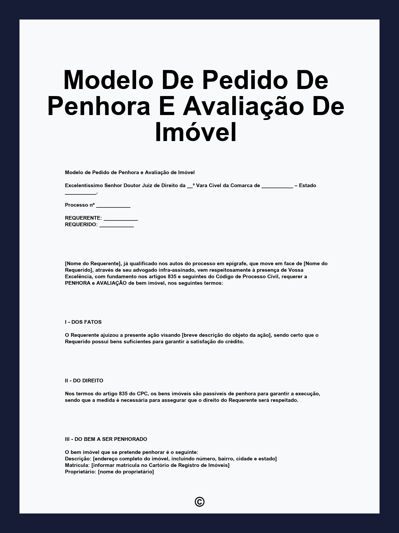Modelo De Pedido De Penhora E Avaliação De Imóvel