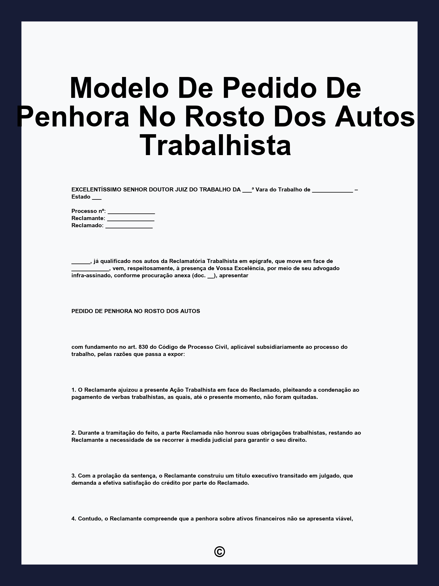 Modelo De Pedido De Penhora No Rosto Dos Autos Trabalhista