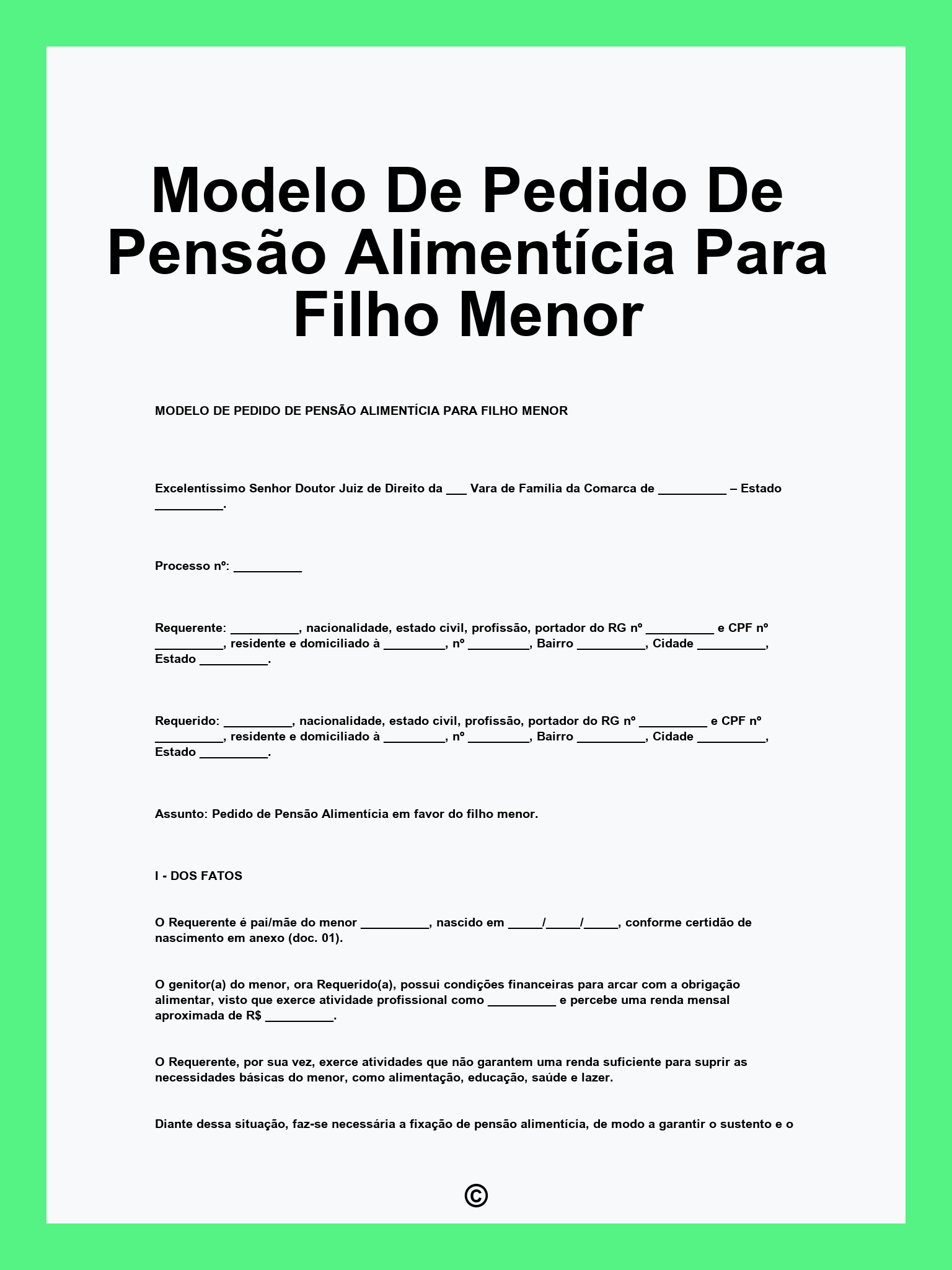 Modelo De Pedido De Pensão Alimentícia Para Filho Menor
