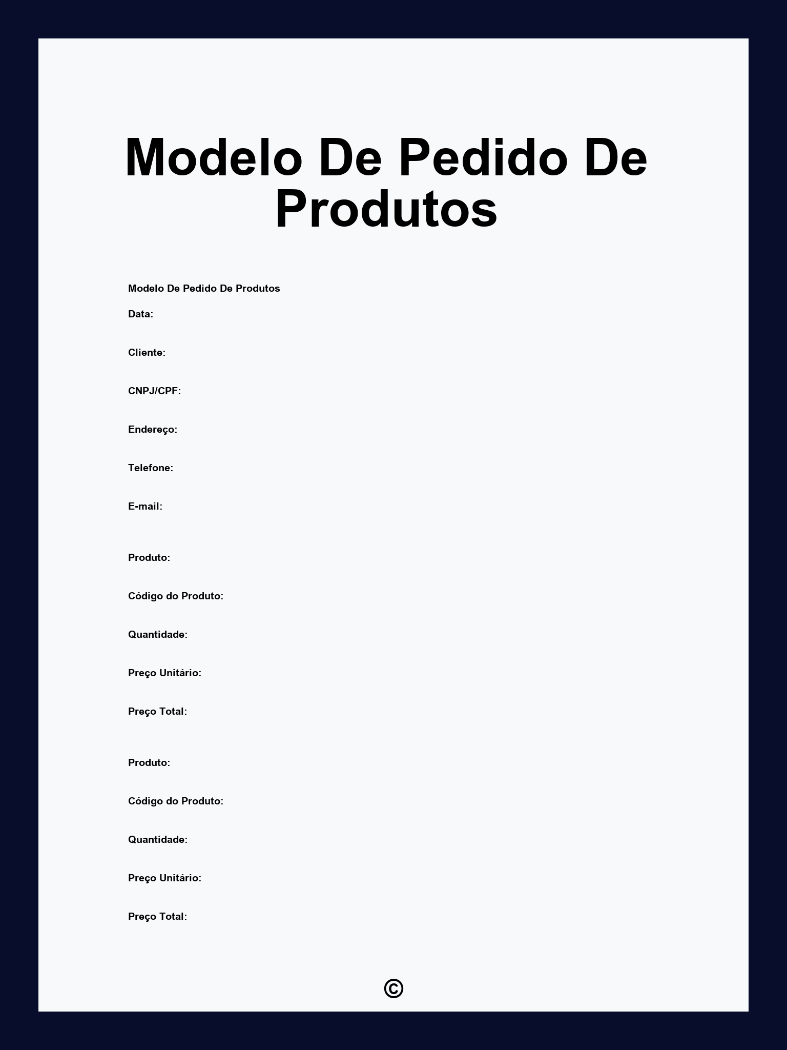 Modelo De Pedido De Produtos