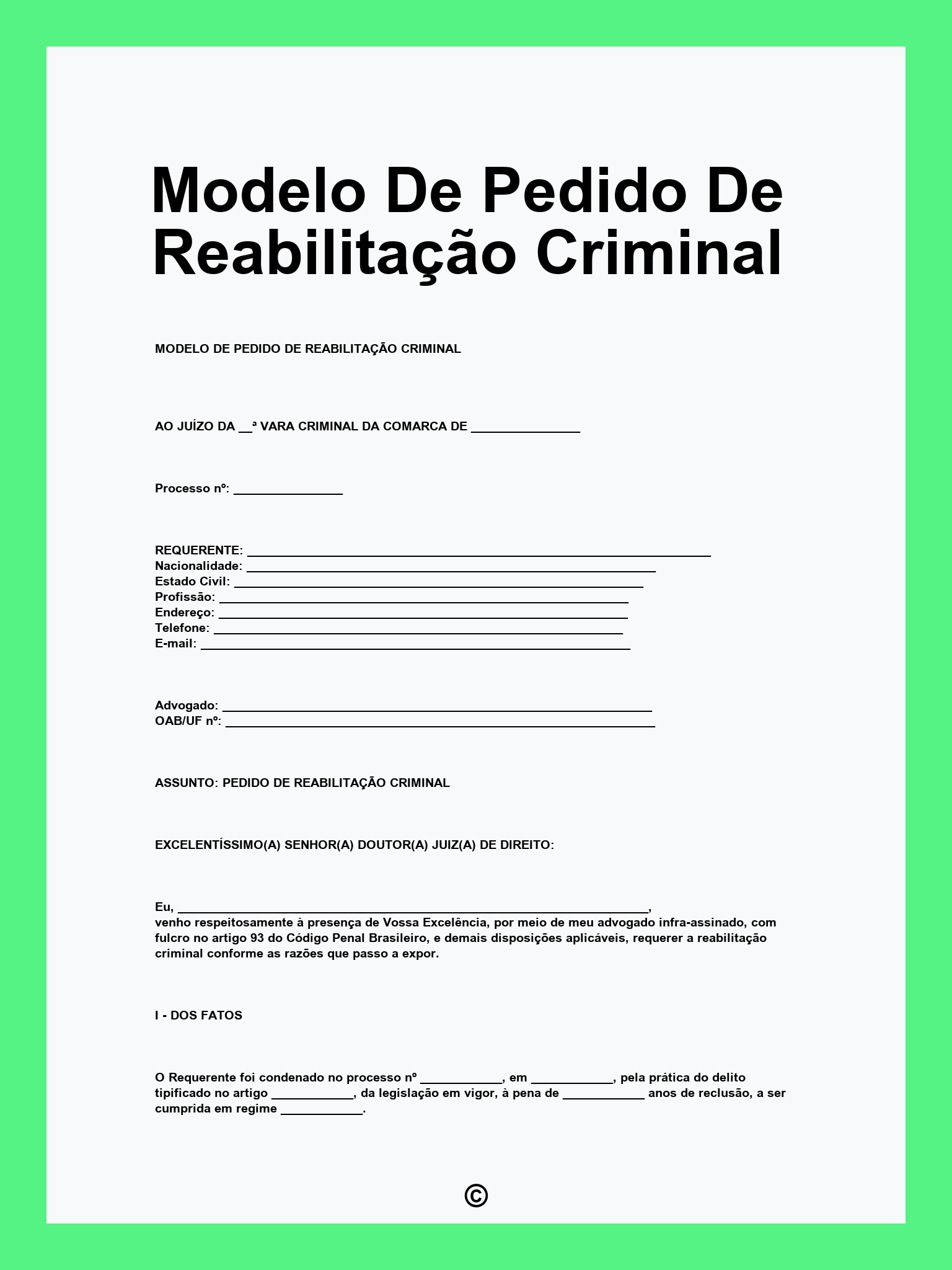 Modelo De Pedido De Reabilitação Criminal