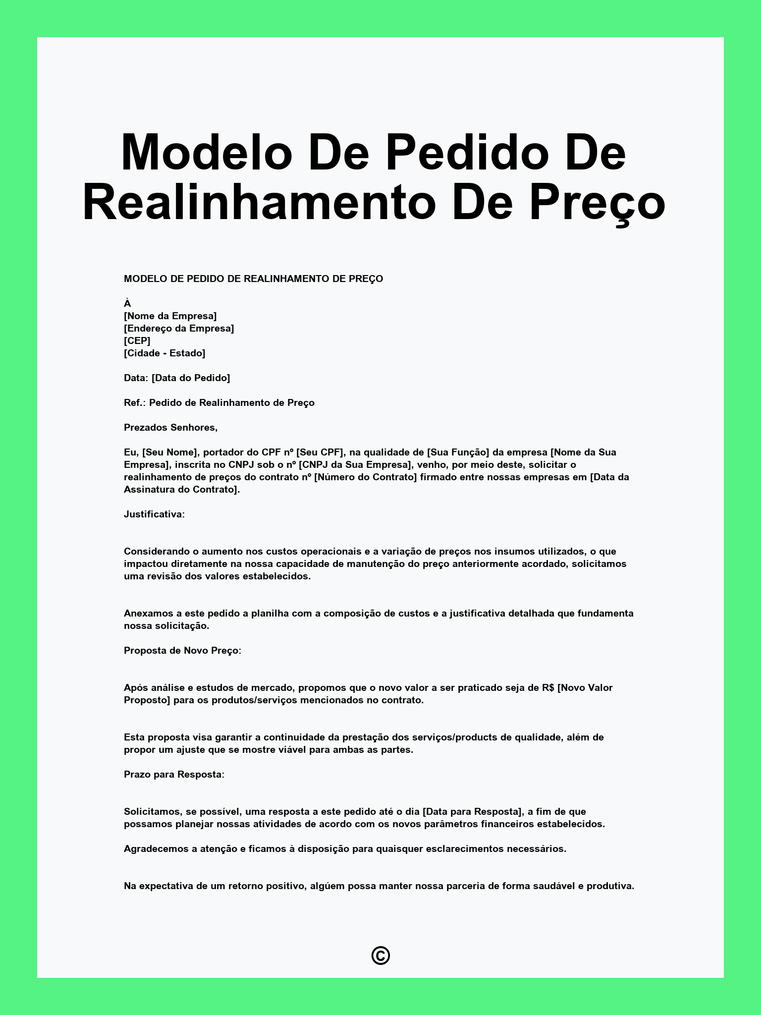Modelo De Pedido De Realinhamento De Preço
