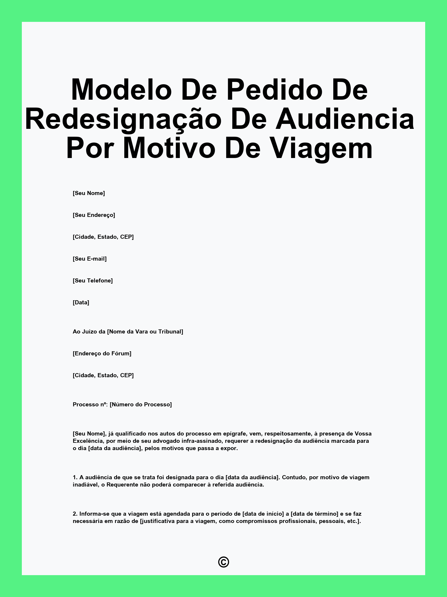 Modelo De Pedido De Redesignação De Audiencia Por Motivo De Viagem