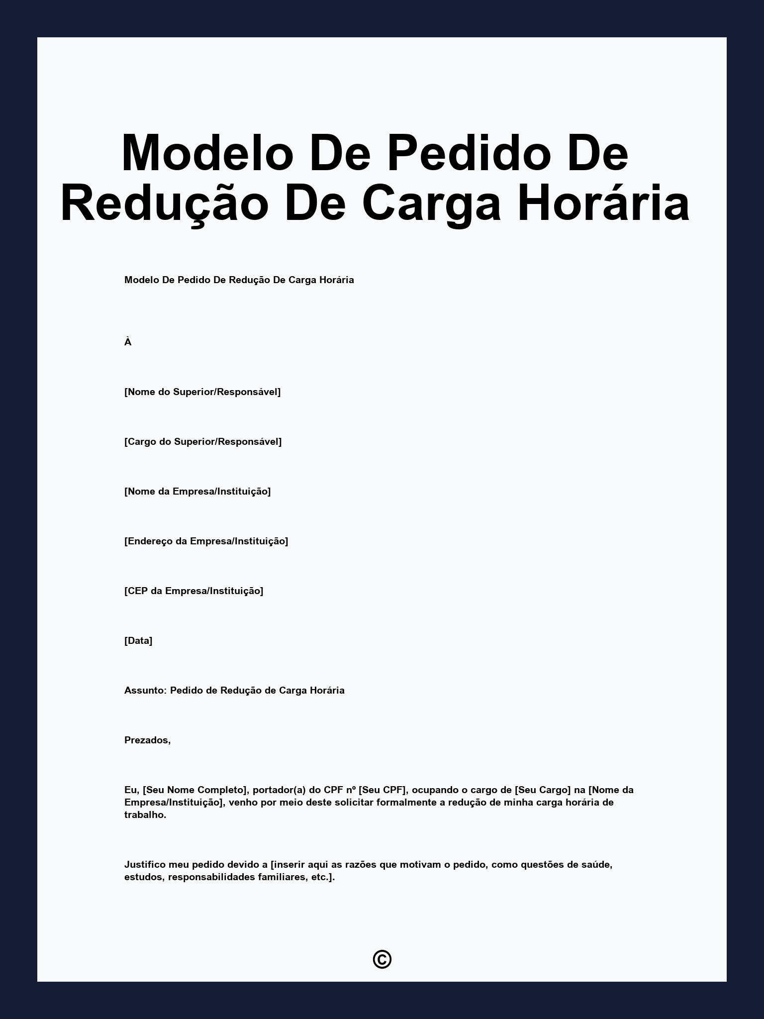 Modelo De Pedido De Redução De Carga Horária