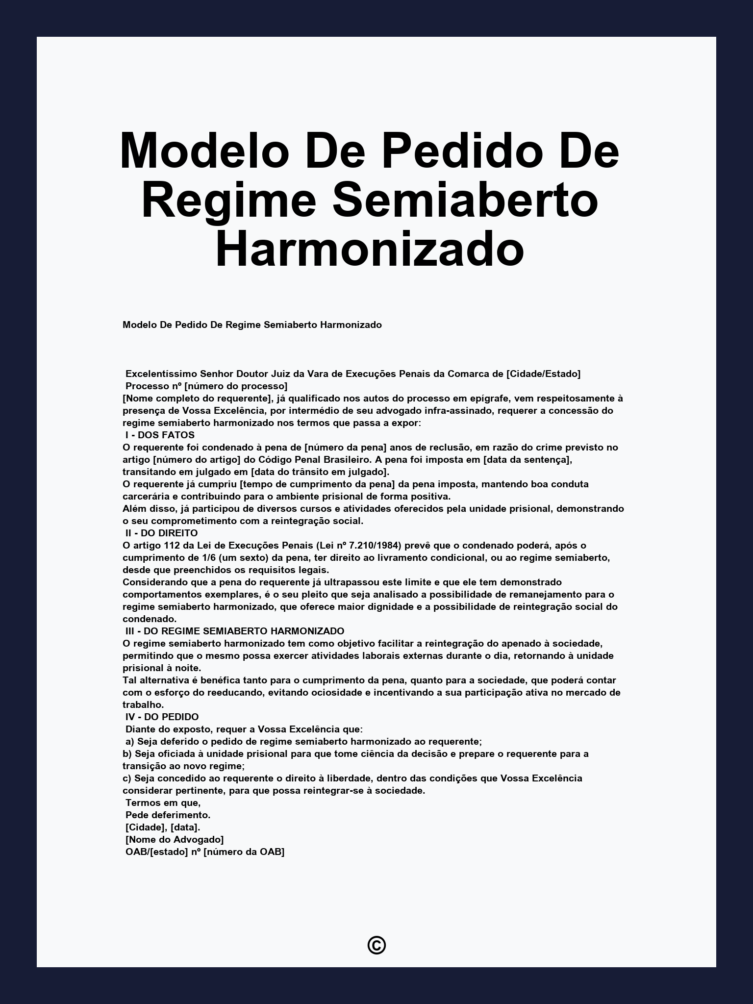 Modelo De Pedido De Regime Semiaberto Harmonizado