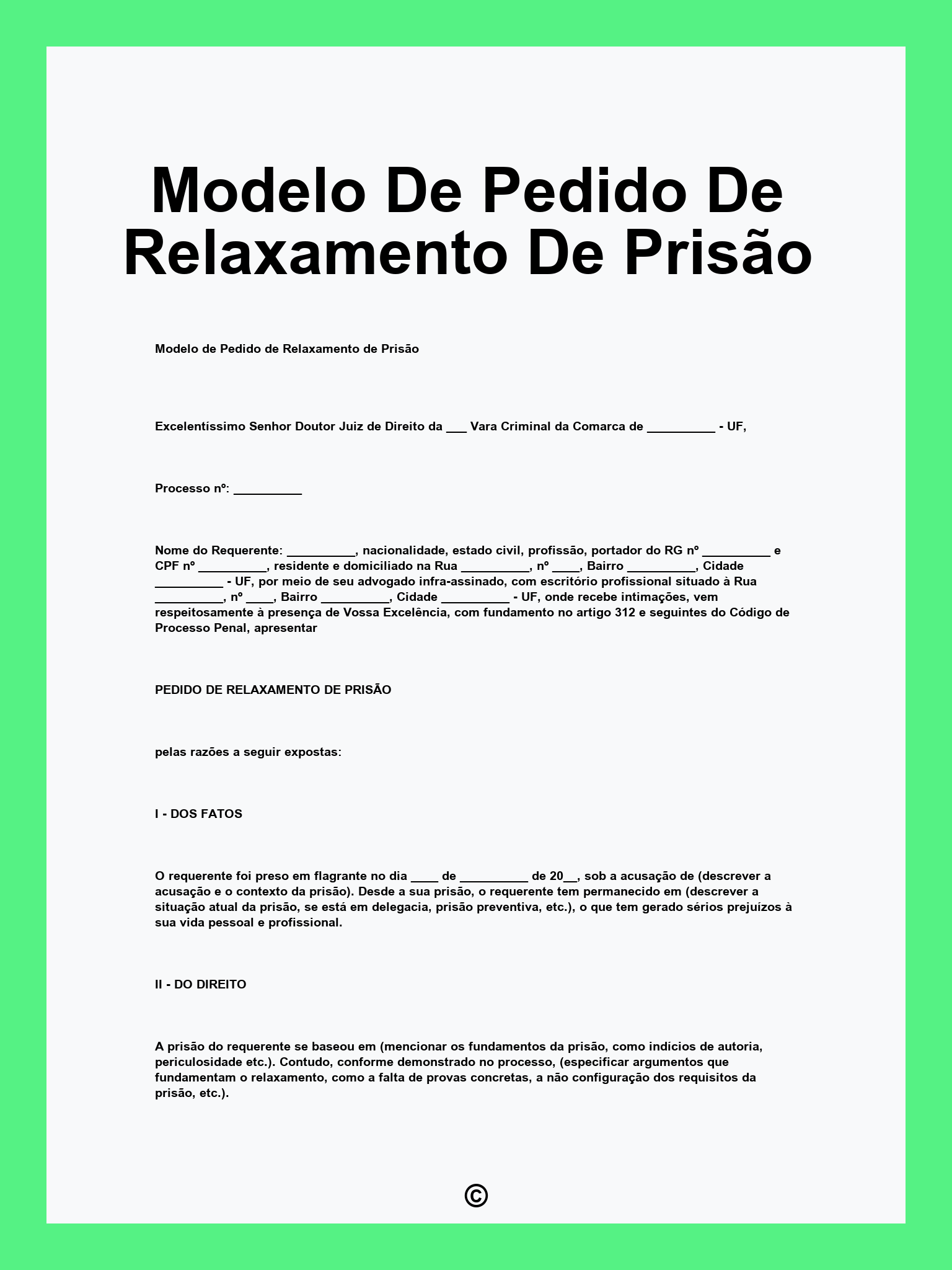Modelo De Pedido De Relaxamento De Prisão