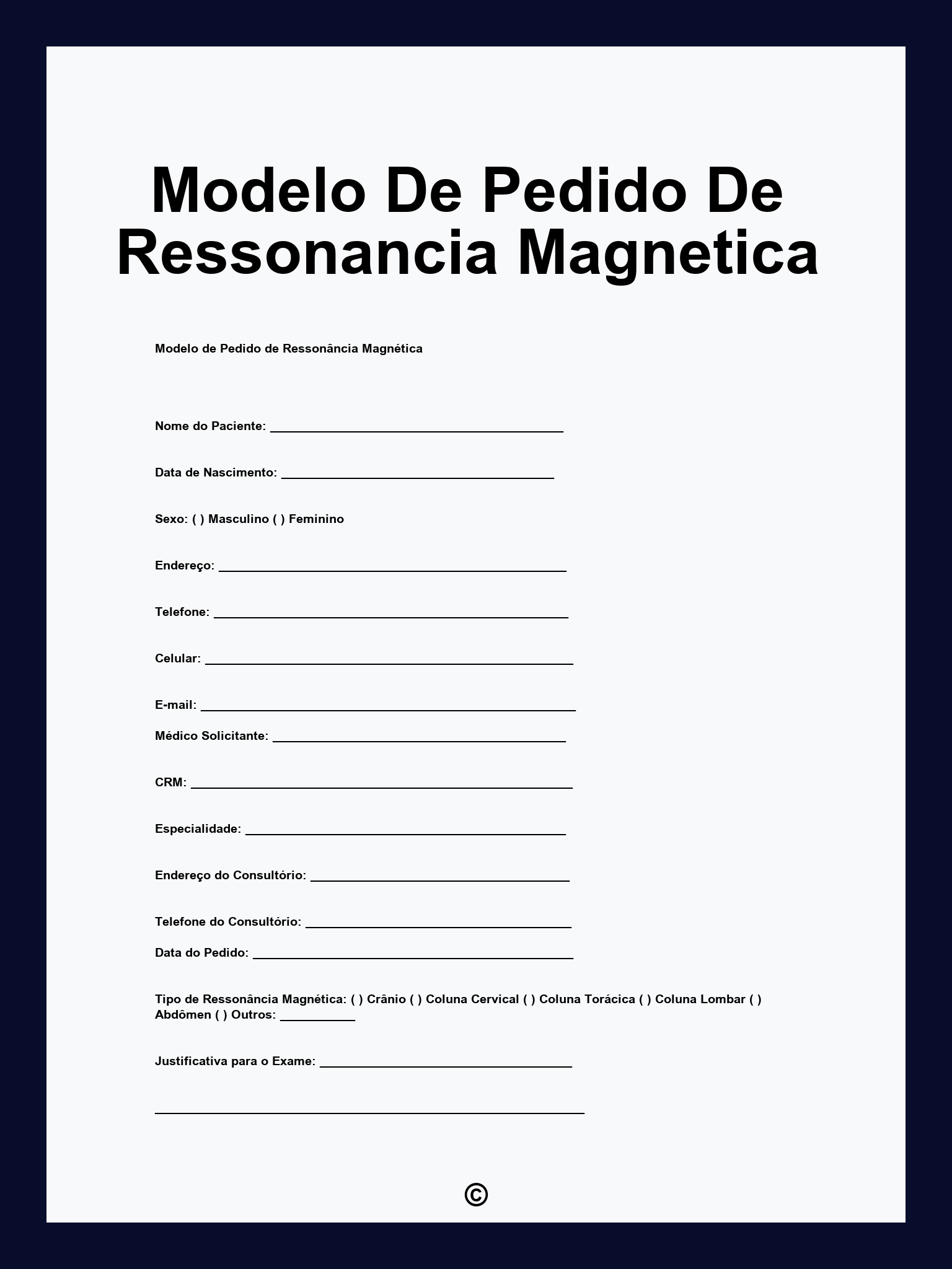 Modelo De Pedido De Ressonancia Magnetica
