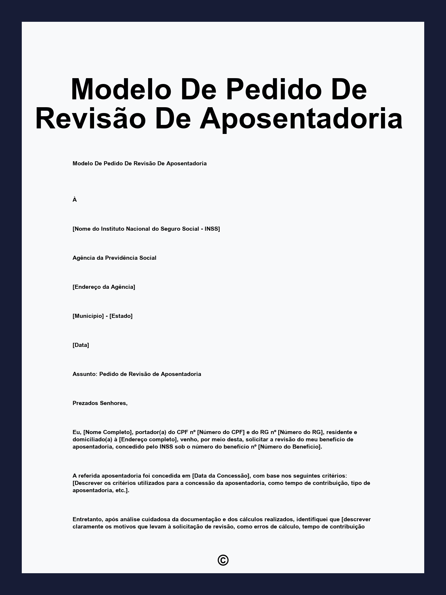 Modelo De Pedido De Revisão De Aposentadoria