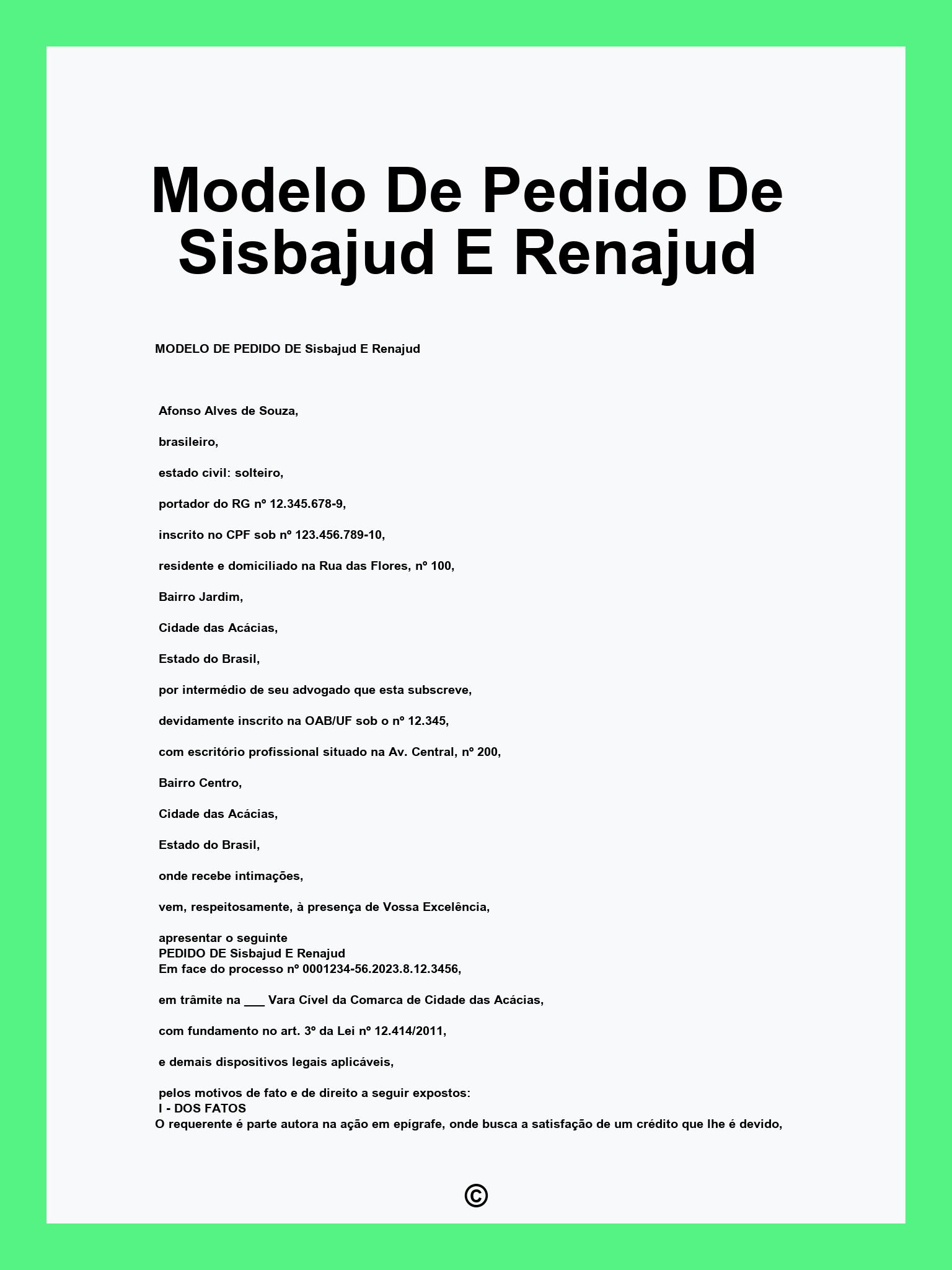 Modelo De Pedido De Sisbajud E Renajud