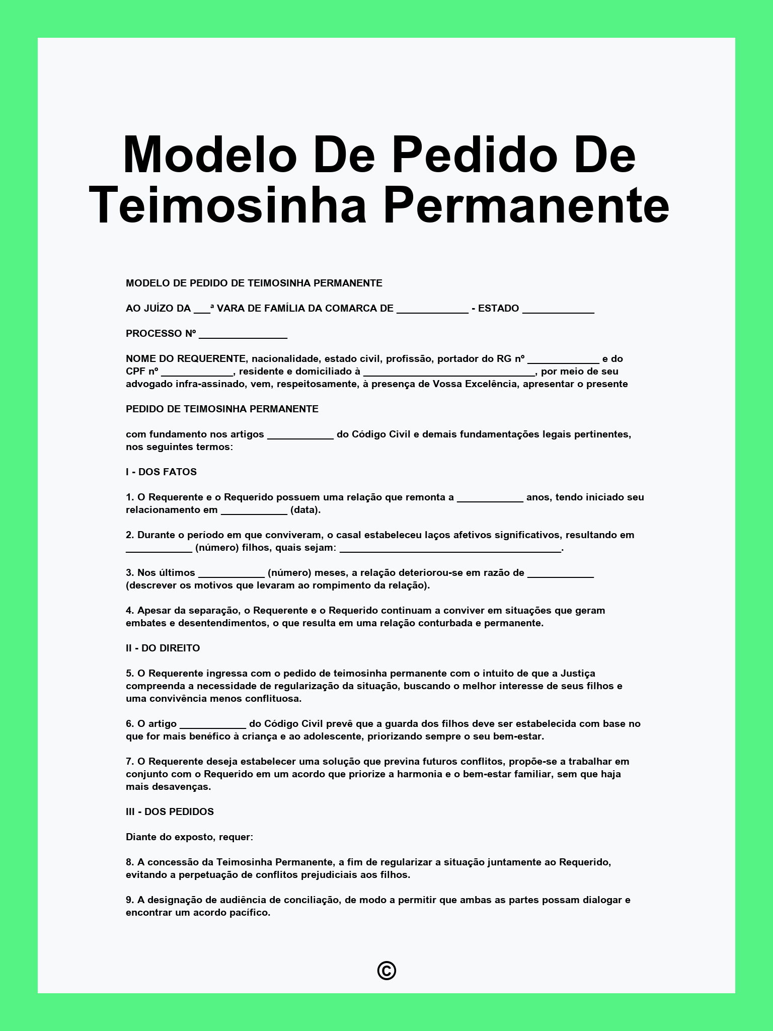 Modelo De Pedido De Teimosinha Permanente